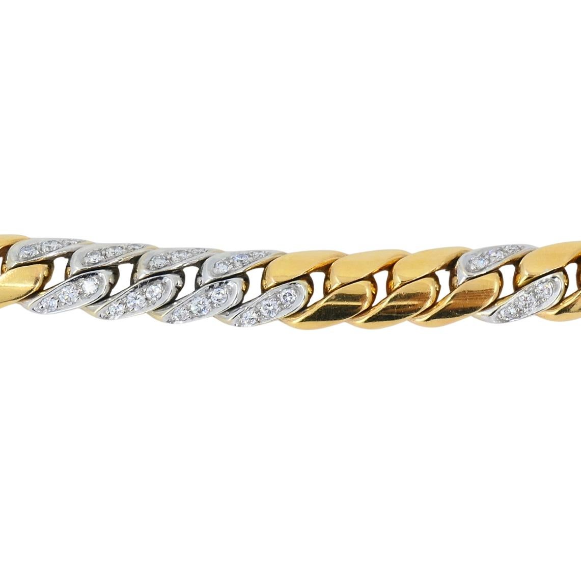 Pomellato - Bracelet en or jaune blanc 18k avec chaîne à maillons sertis de diamants en vente 3