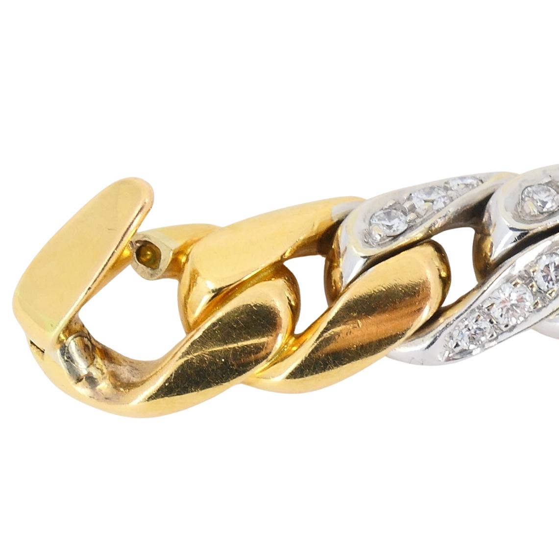Pomellato - Bracelet en or jaune blanc 18k avec chaîne à maillons sertis de diamants en vente 4