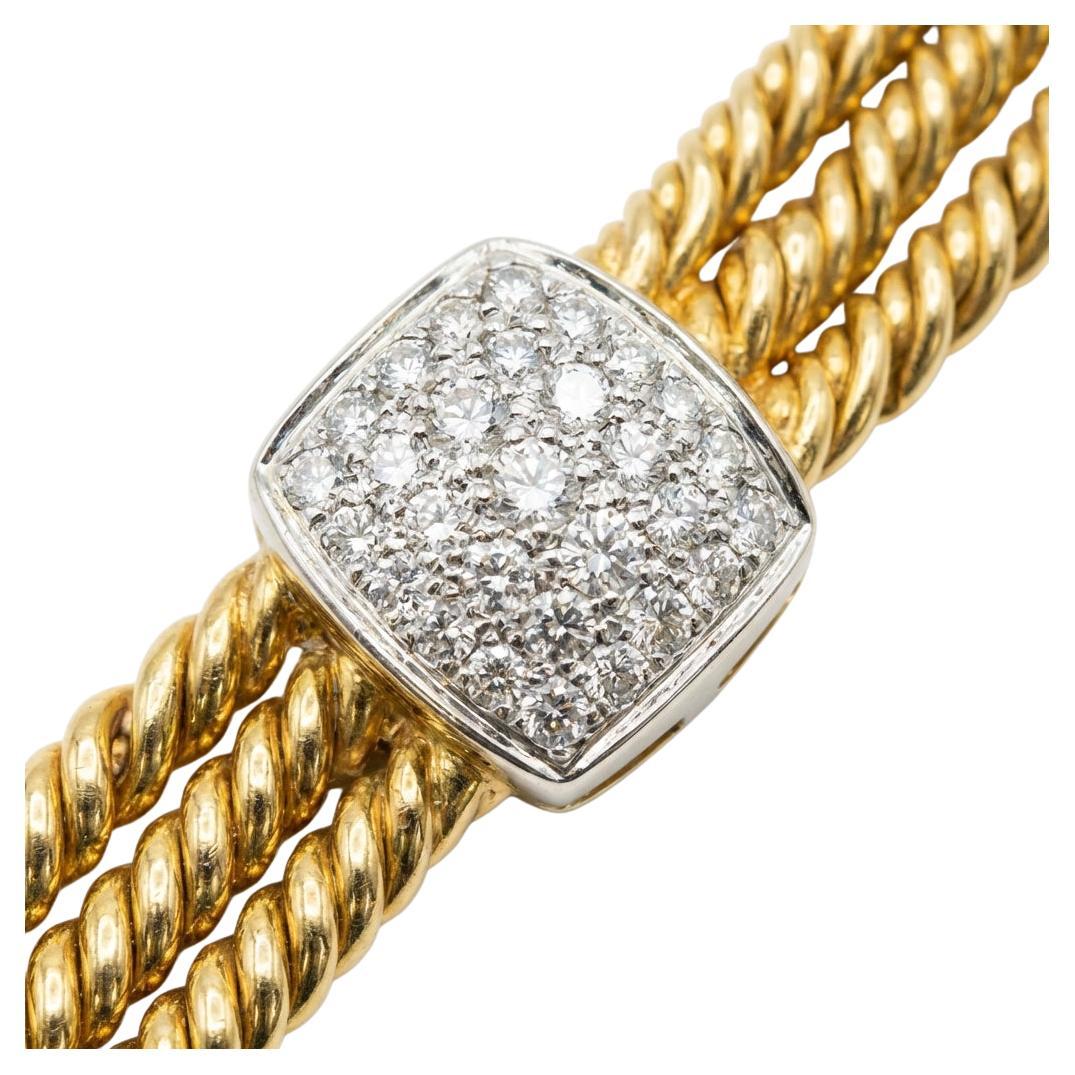 Pomellato 18K Yellow & White Gold Three Strand Diamond Bracelet 7.50" For Sale