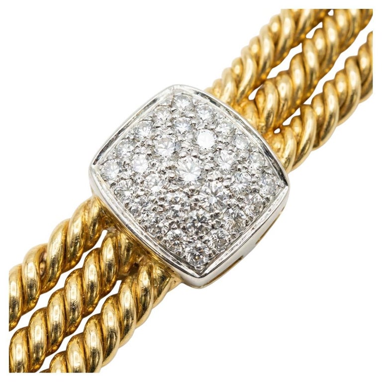 Pomellato 18K Yellow & White Gold Three Strand Diamond Bracelet 7.50"