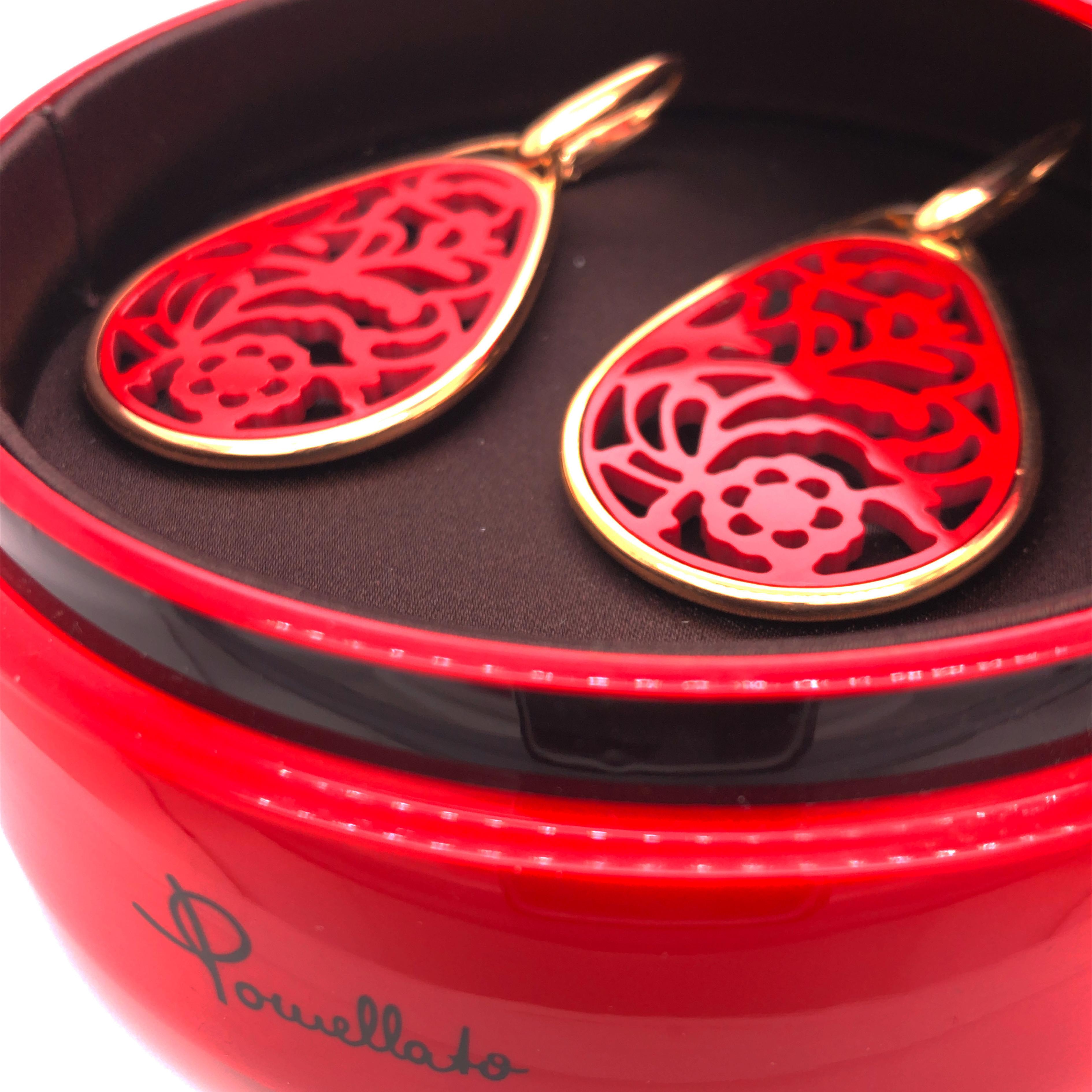 Contemporary Pomellato 18kt Rose Gold Victoria Collection Red Rhodoid Drop Earrings