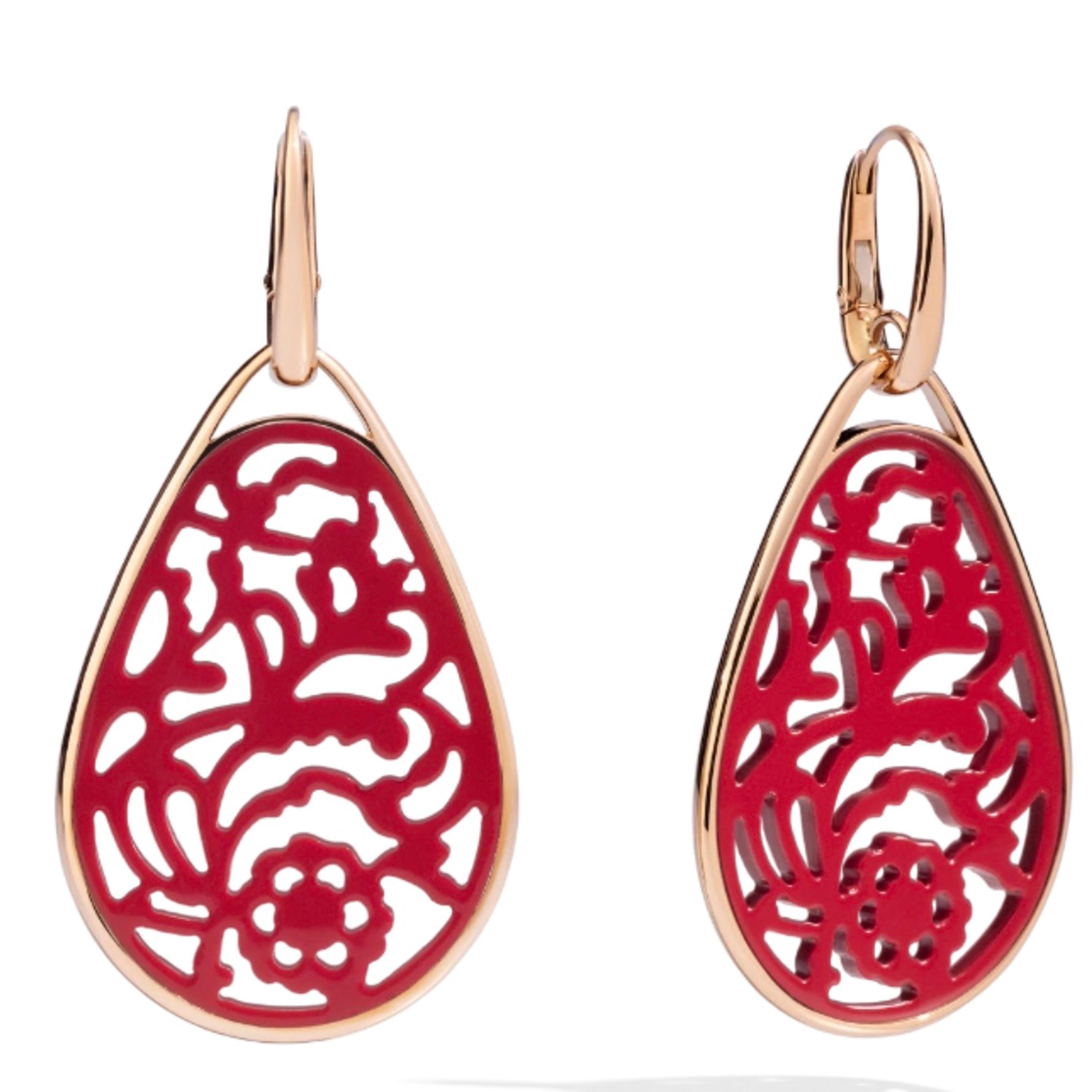 Pomellato 18kt Rose Gold Victoria Collection Red Rhodoid Drop Earrings 1