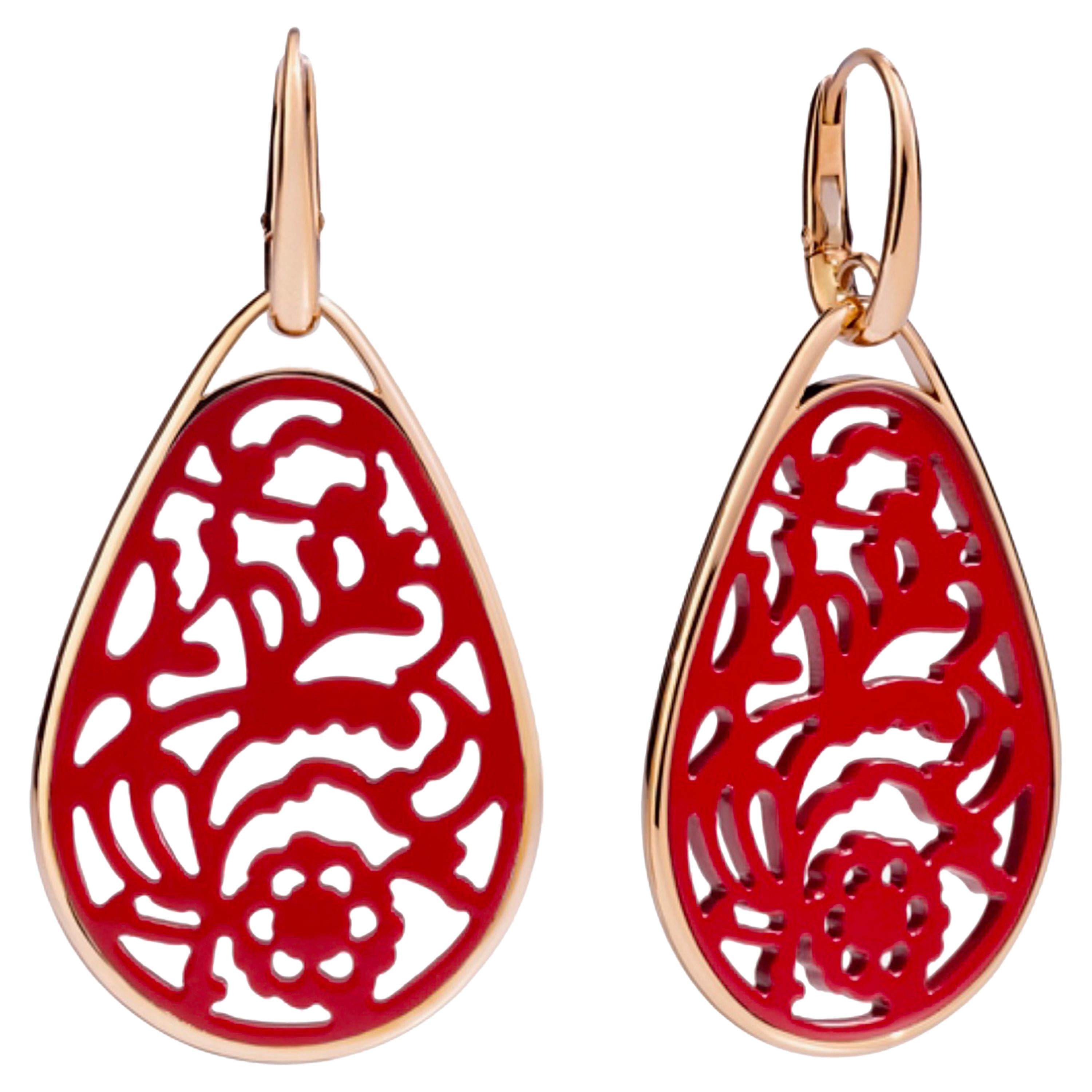 Pomellato 18kt Rose Gold Victoria Collection Red Rhodoid Drop Earrings
