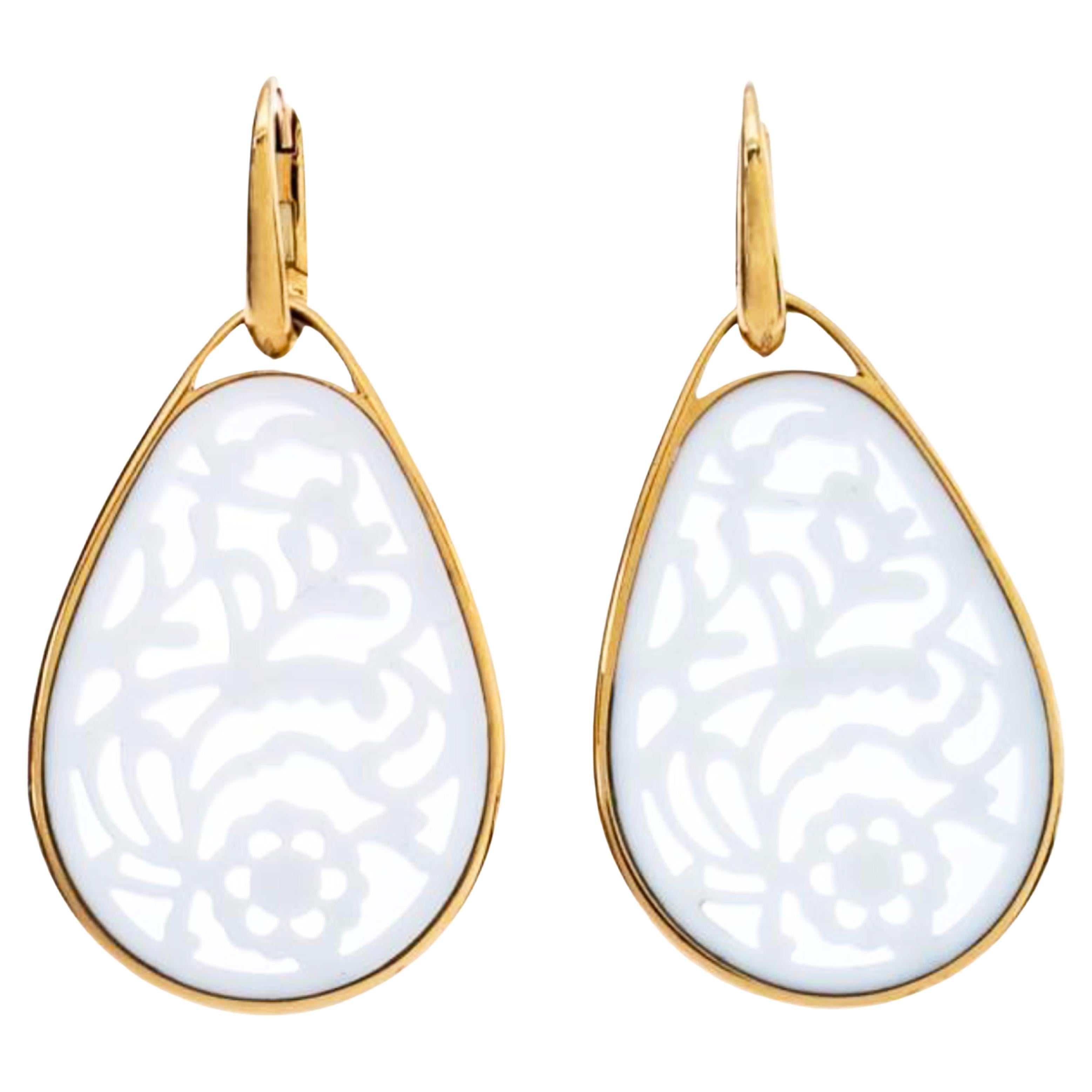 Pomellato 18kt Rose Gold Victoria Collection White Agate Drop Earrings