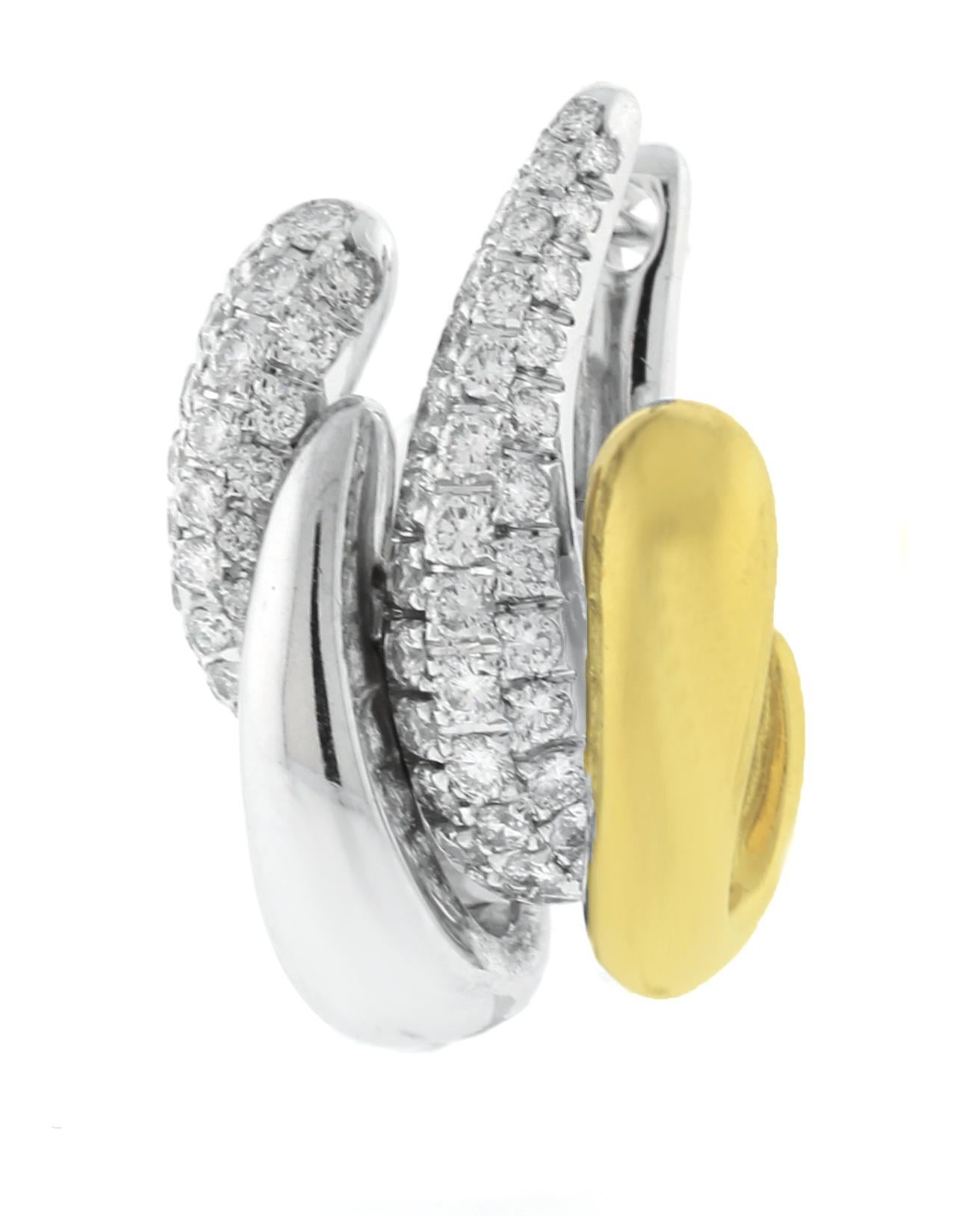 Women's or Men's Pomellato 18kt White and Yellow Gold Diamond Pave Earrings