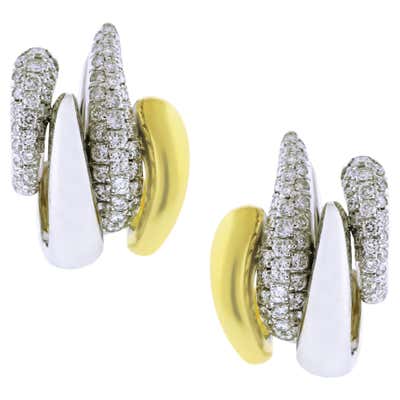 NWT 16, 359 Rare 18KT Gold 4.70CT Pave Diamond Huggie Earrings at 1stDibs