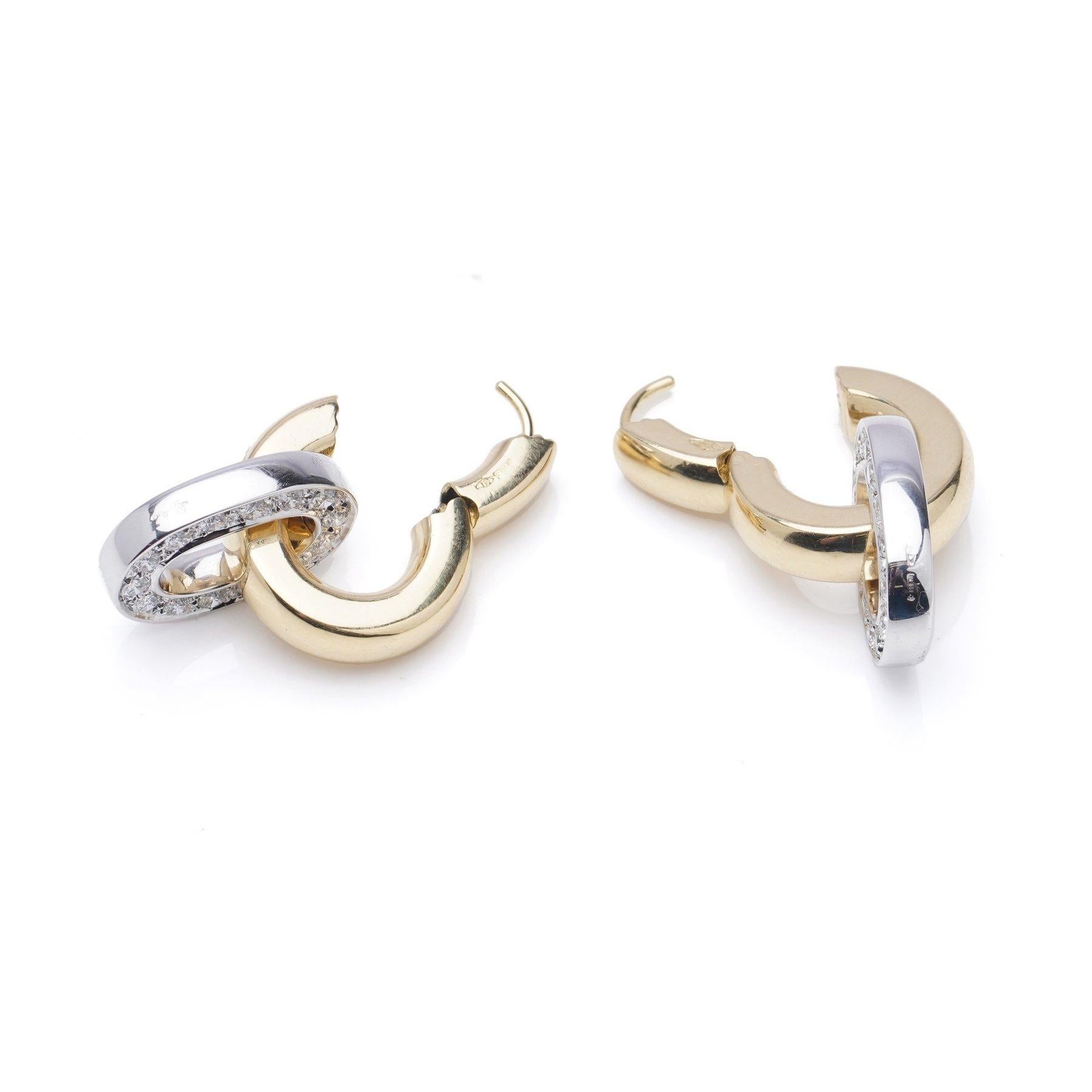 Brilliant Cut Pomellato 18kt yellow and white gold hoop earrings with 1.50 cts. diamonds