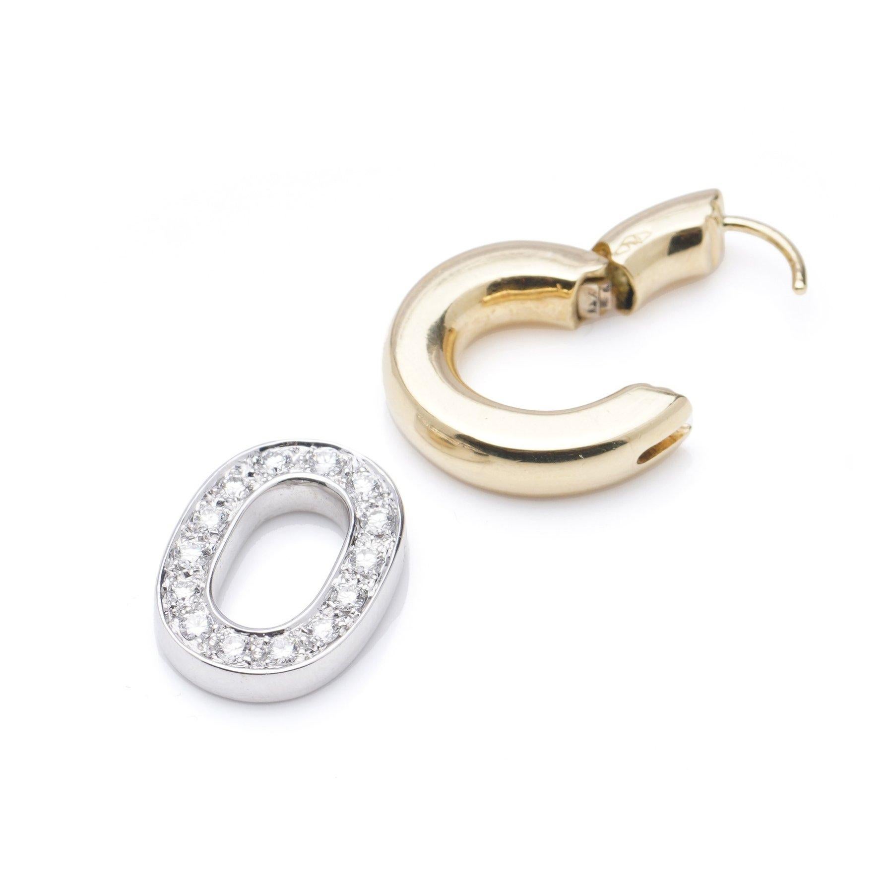 Pomellato 18kt yellow and white gold hoop earrings with 1.50 cts. diamonds In Good Condition In Braintree, GB