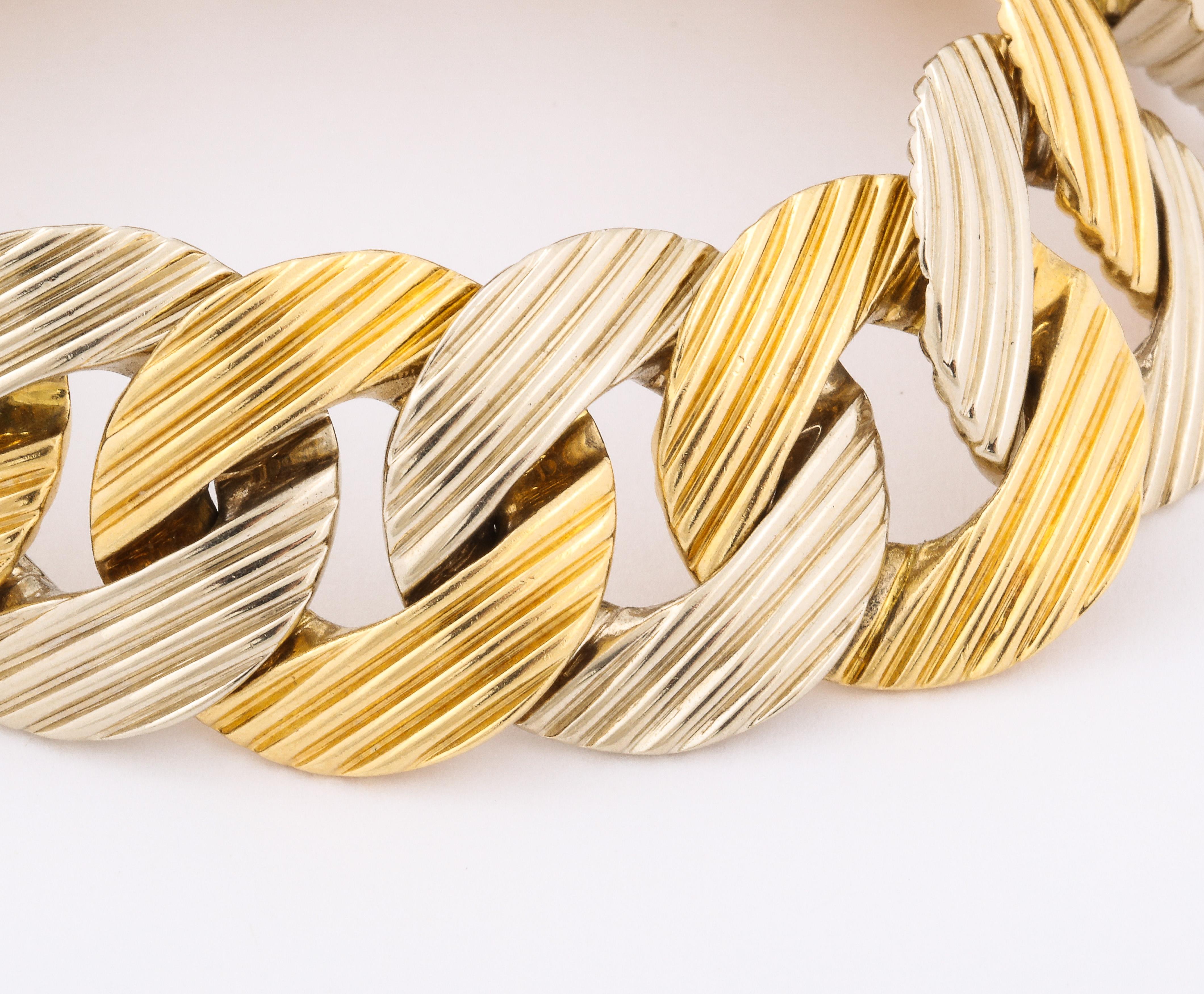 Pomellato 1970er Jahre zweifarbiges geripptes Gliederarmband aus Gold 8