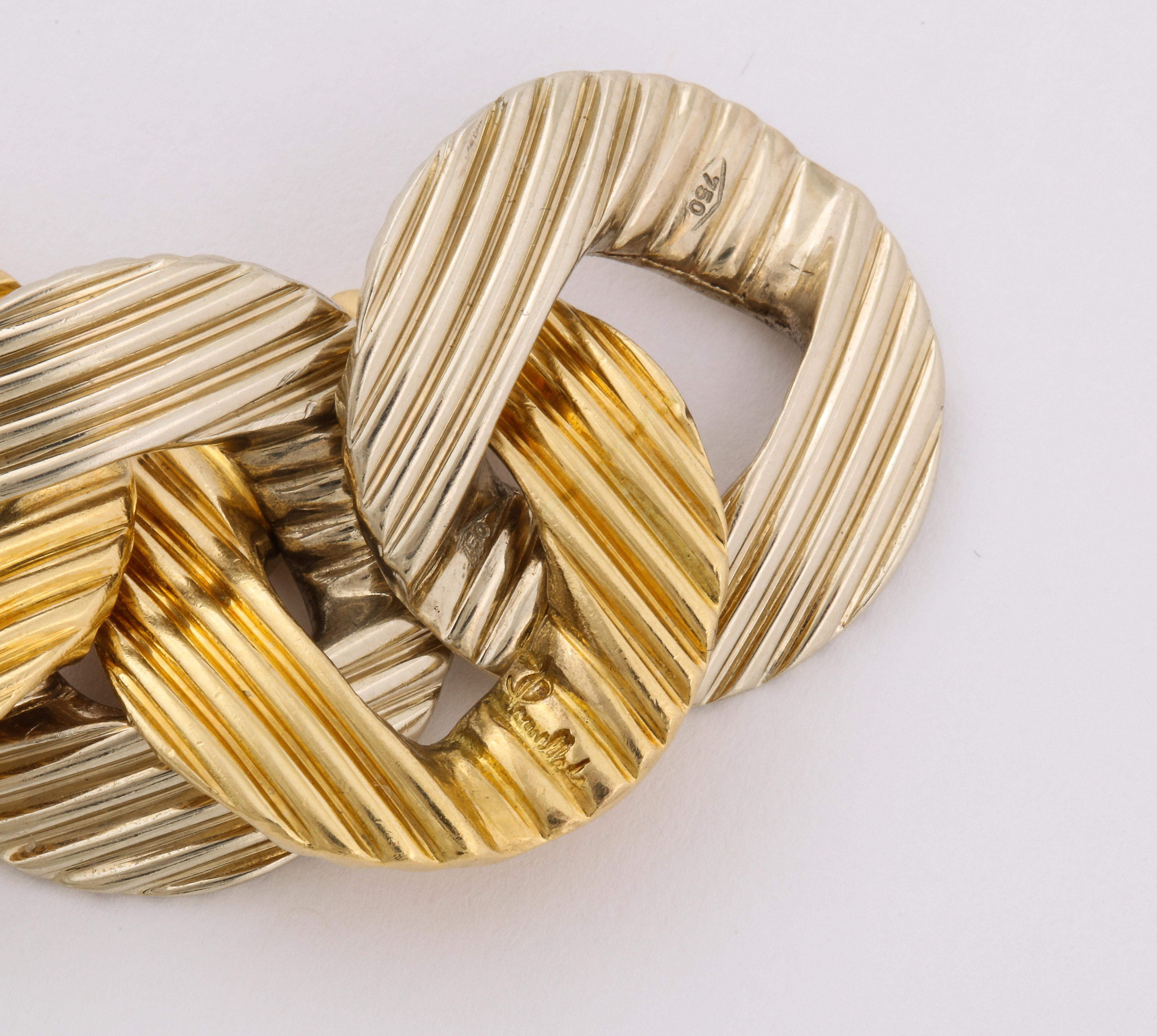 Pomellato 1970er Jahre zweifarbiges geripptes Gliederarmband aus Gold 9