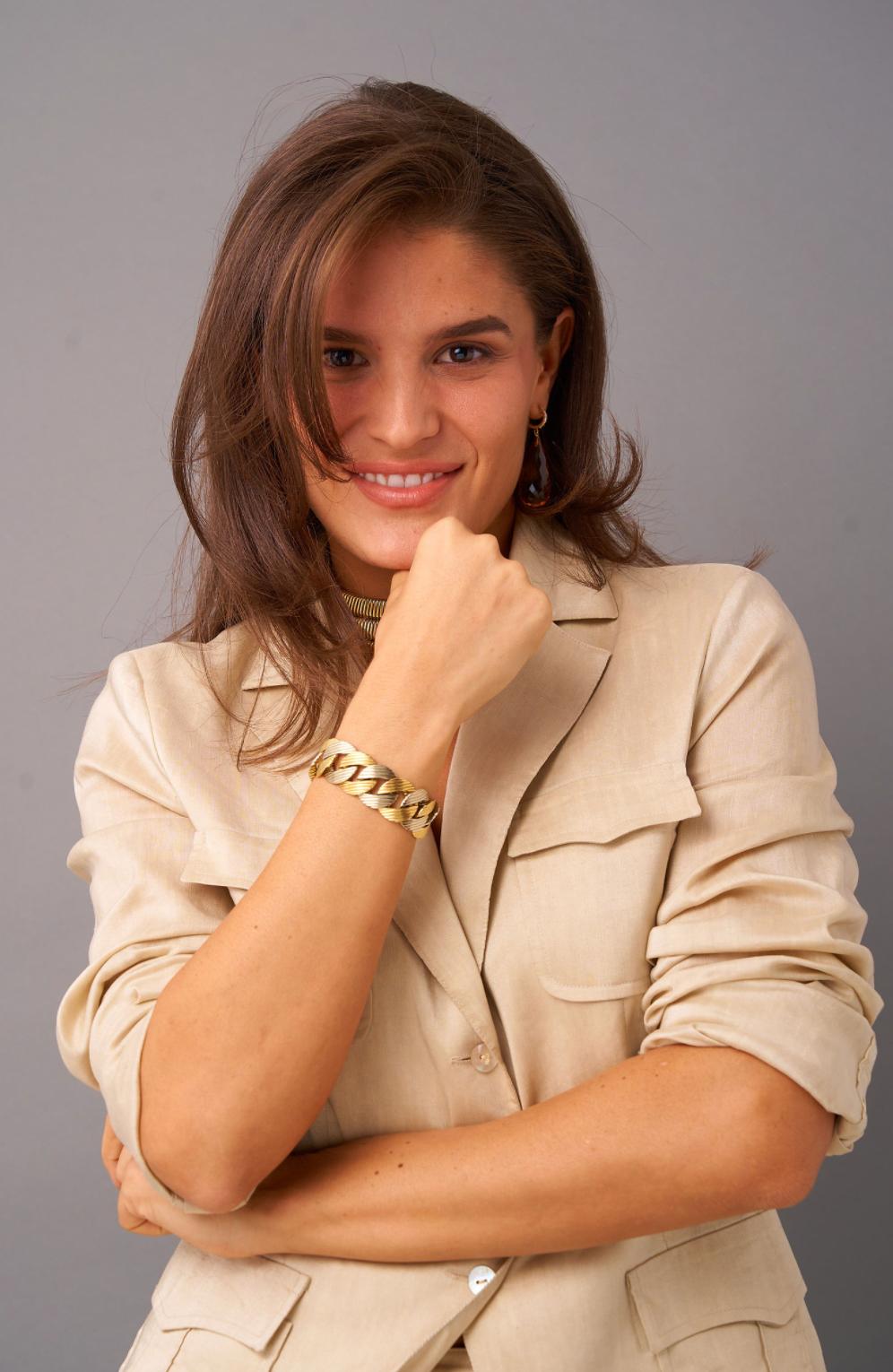 Pomellato 1970er Jahre zweifarbiges geripptes Gliederarmband aus Gold im Zustand „Hervorragend“ in Bal Harbour, FL