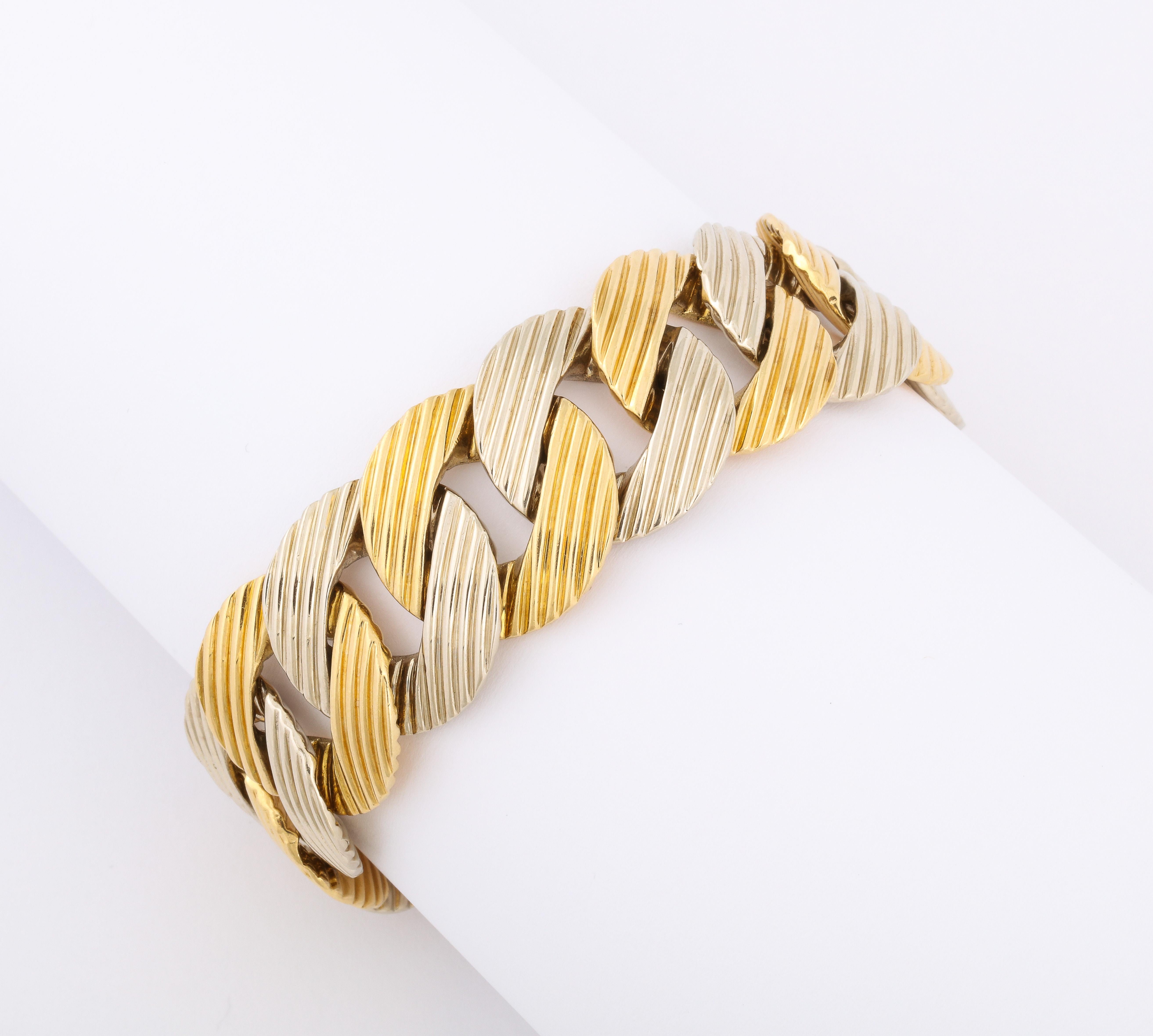 Pomellato 1970er Jahre zweifarbiges geripptes Gliederarmband aus Gold 2