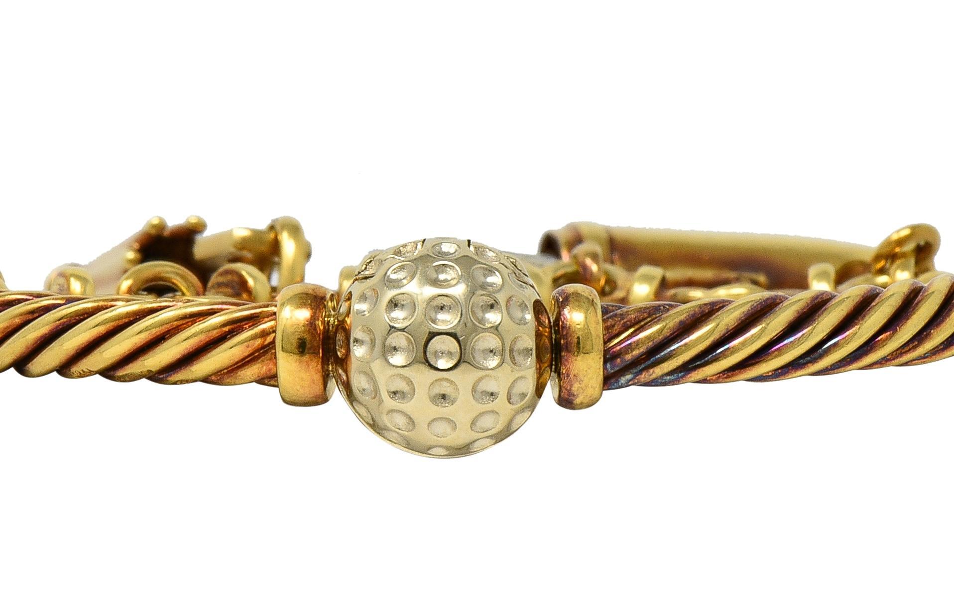 Pomellato 1990's Diamond 18 Karat Two-Tone Gold Vintage Golf Charm Bracelet en venta 6