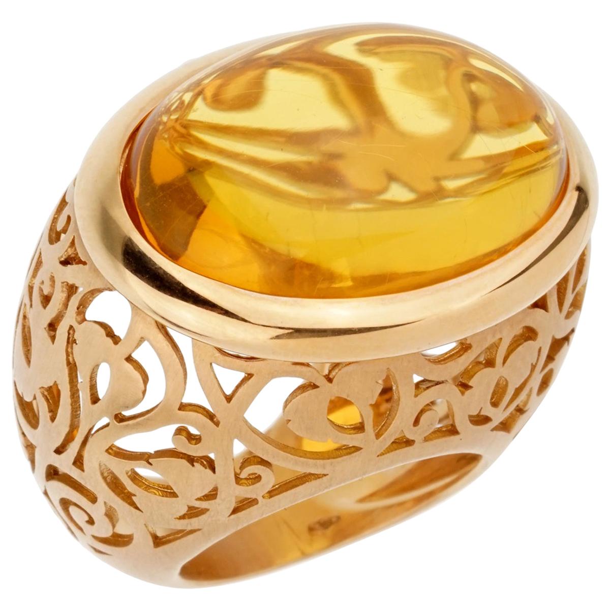 Pomellato 19.94 Carat Amber Rose Gold Cocktail Ring For Sale
