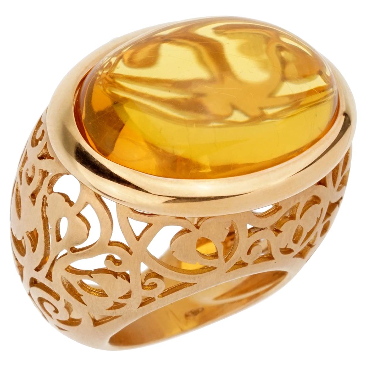 Pomellato 19.94 Carat Amber Rose Gold Cocktail Ring For Sale