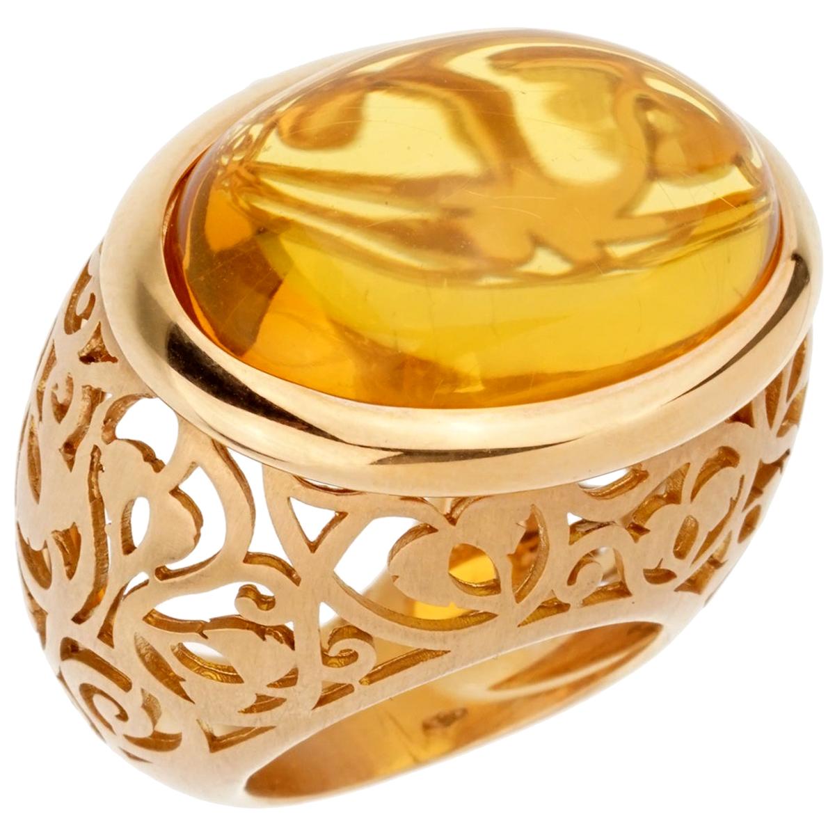 Pomellato Bague cocktail en or rose et ambre de 19,94 carats en vente