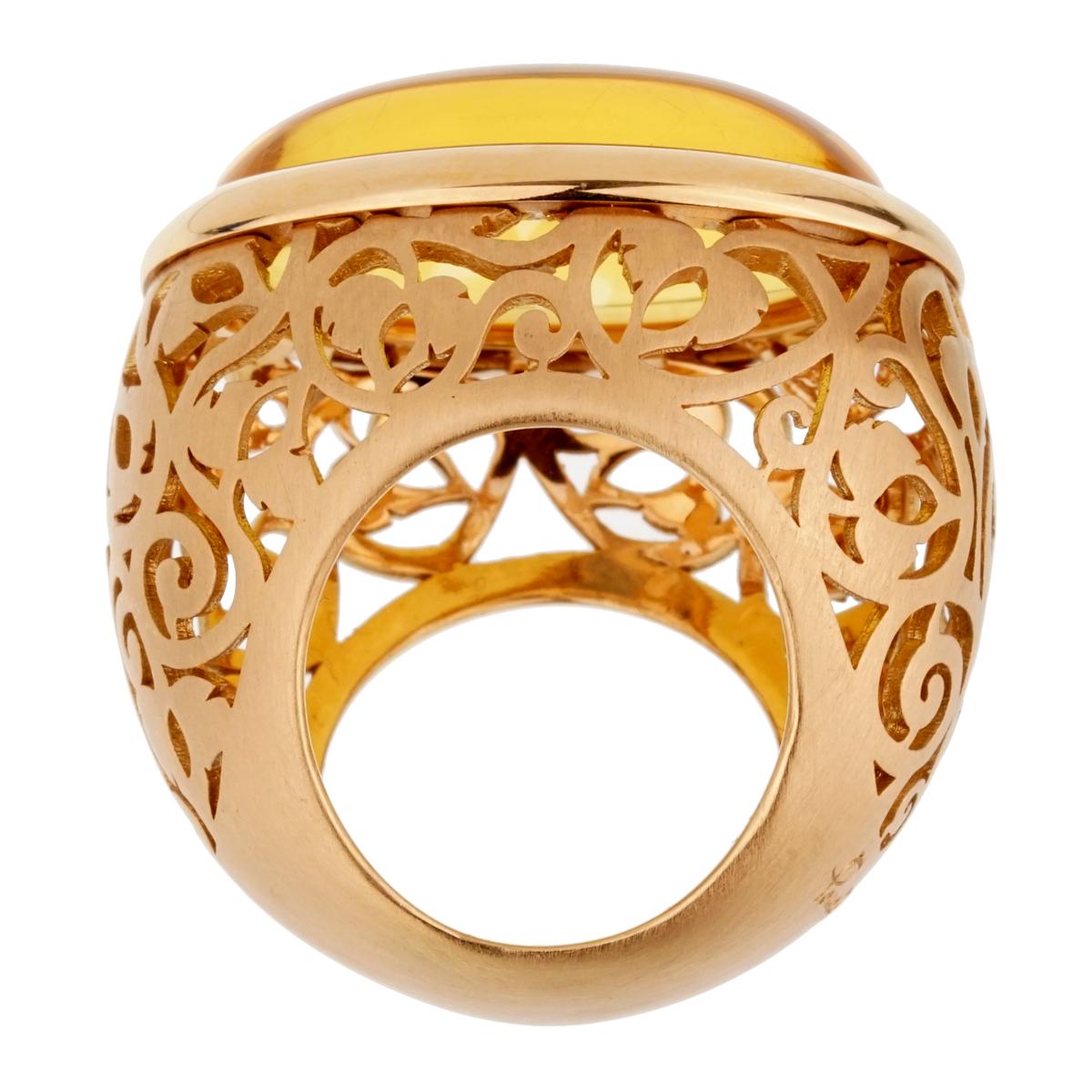 Cabochon Pomellato 19.94 Carat Amber Rose Gold Cocktail Ring For Sale