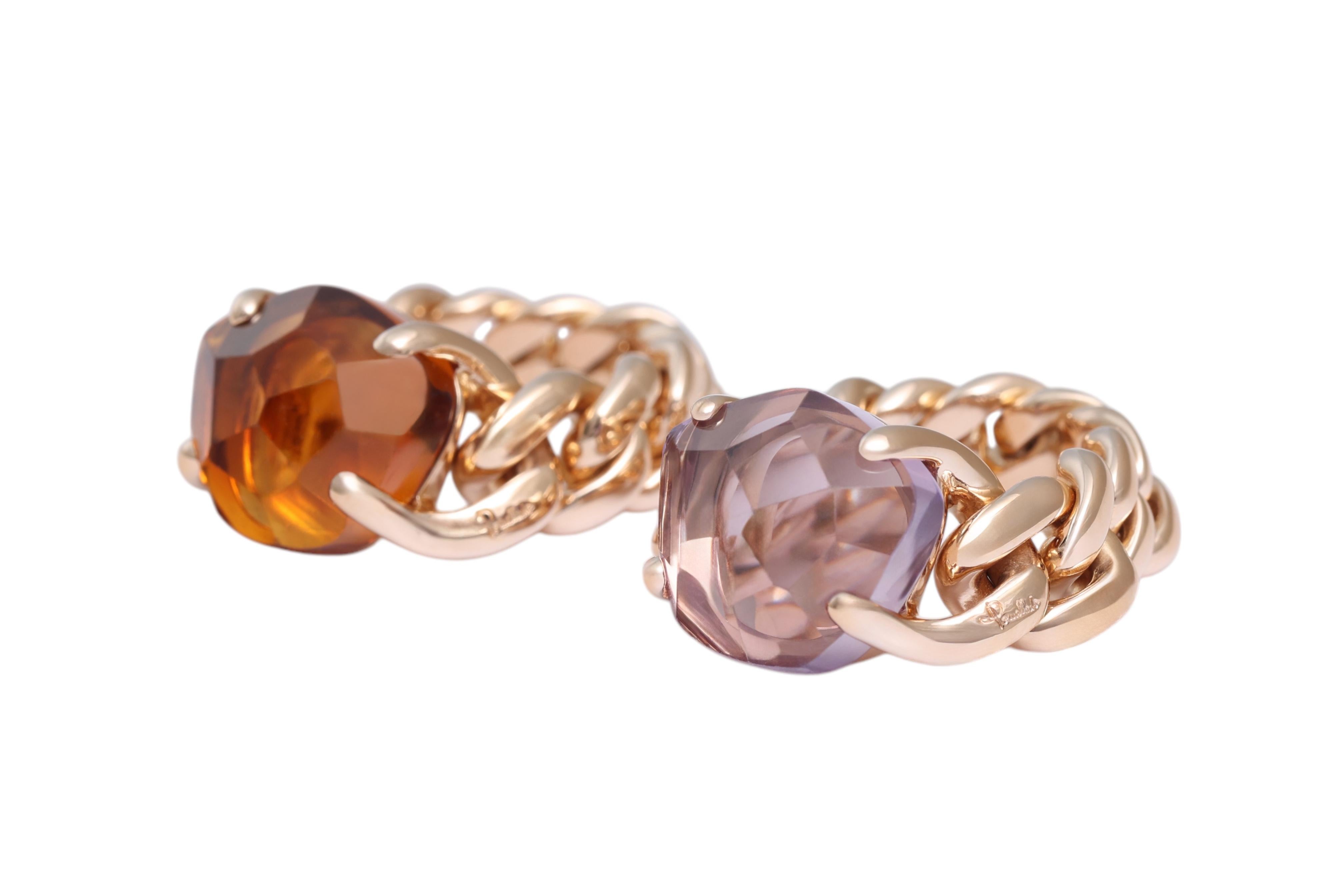 Moderne Pomellato 2 Bagues Lola en or 18 carats, quartz de Madère et améthyste en vente