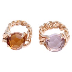Pomellato 2 Gold 18 Kt Lola Rings, Madeira Quartz & Amethyst