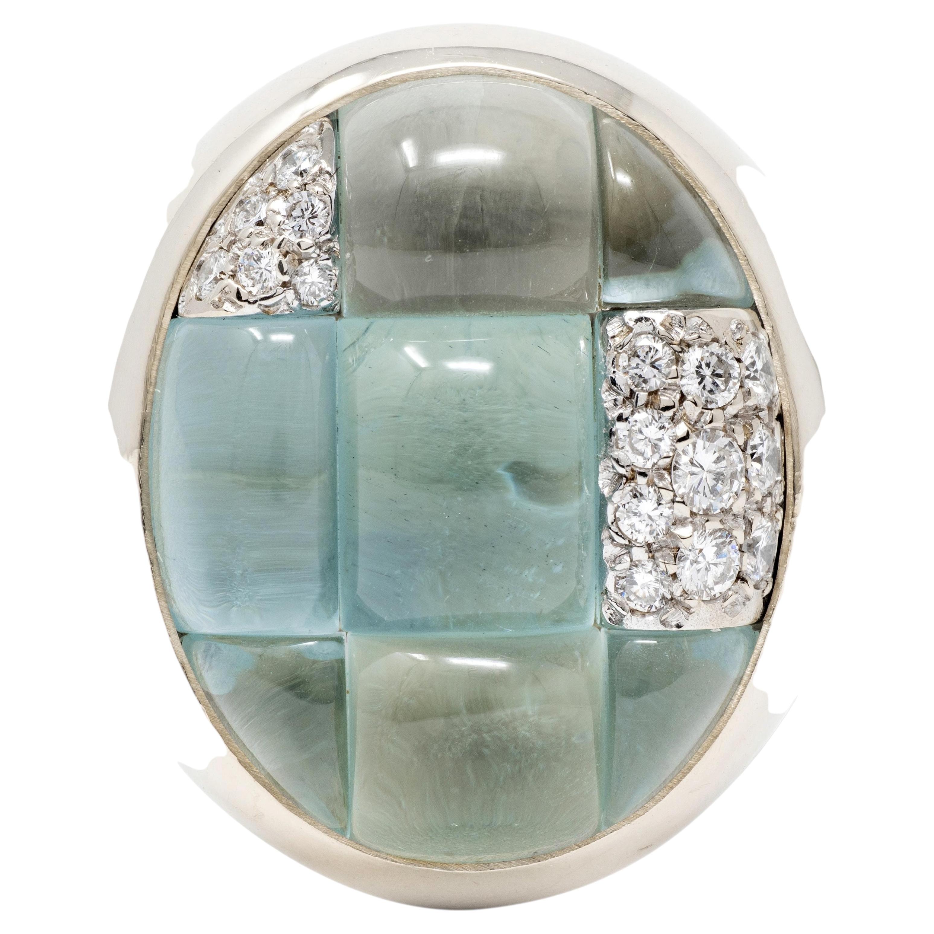 Pomellato 2000's Aguamarina Diamante Oro Blanco 18 Kilates Anillo Mosaico