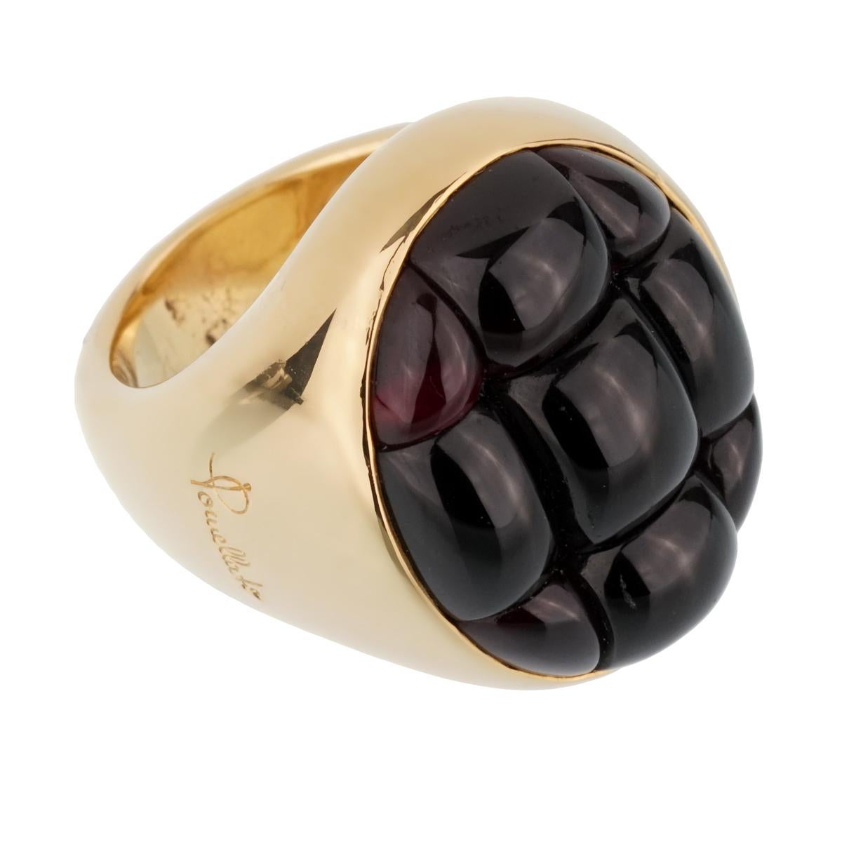 Oval Cut Pomellato 24 Carat Garnet Yellow Gold Cocktail Ring For Sale