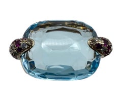 Pomellato 30 Carat Blue Topaz and 18K Gold Pin Up Cocktail Ring