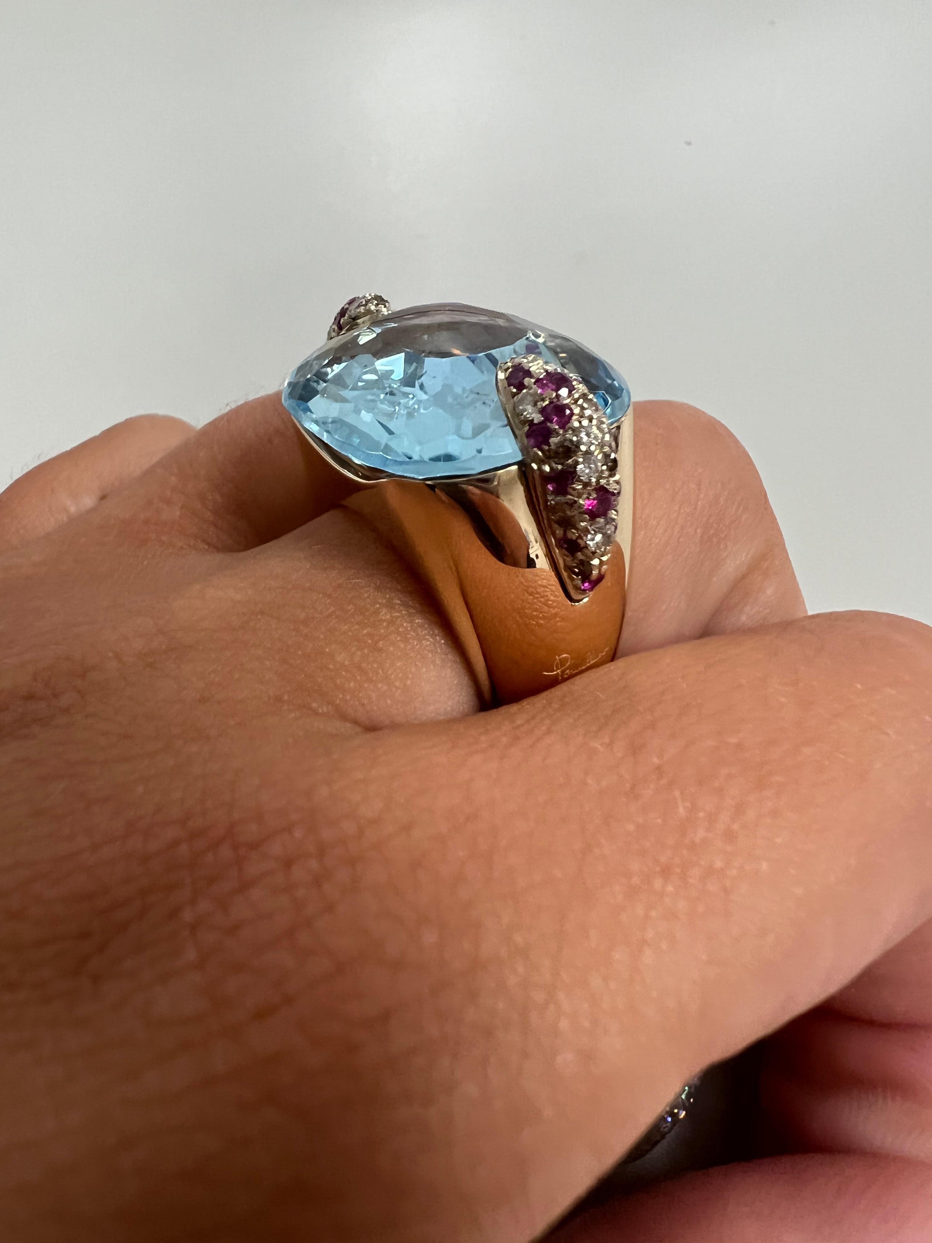 Pomellato 30 Carat Blue Topaz and 18K Gold Pin Up Cocktail Ring For Sale 2