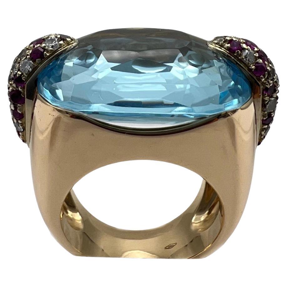 Pomellato 30 Carat Blue Topaz and 18K Gold Pin Up Cocktail Ring For Sale