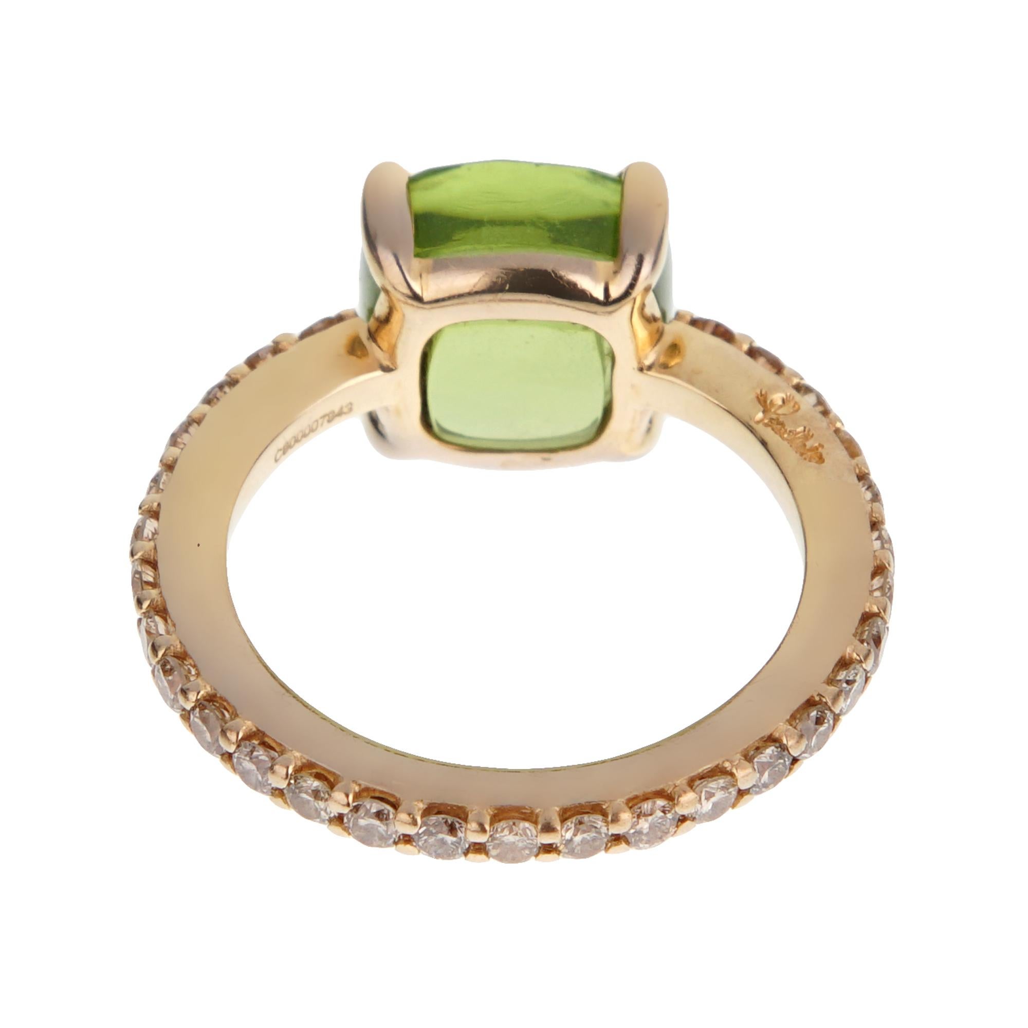 Pomellato 3.84 Carat Peridot Champagne Diamond 18k Yellow Gold Ring Sz 5 1/4 Excellent état - En vente à Feasterville, PA