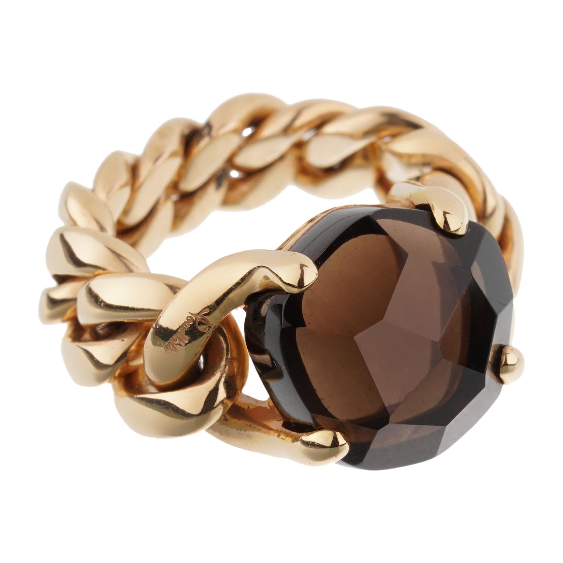 Pomellato 6.65ct Smoky Quartz Chain Link Gold Ring