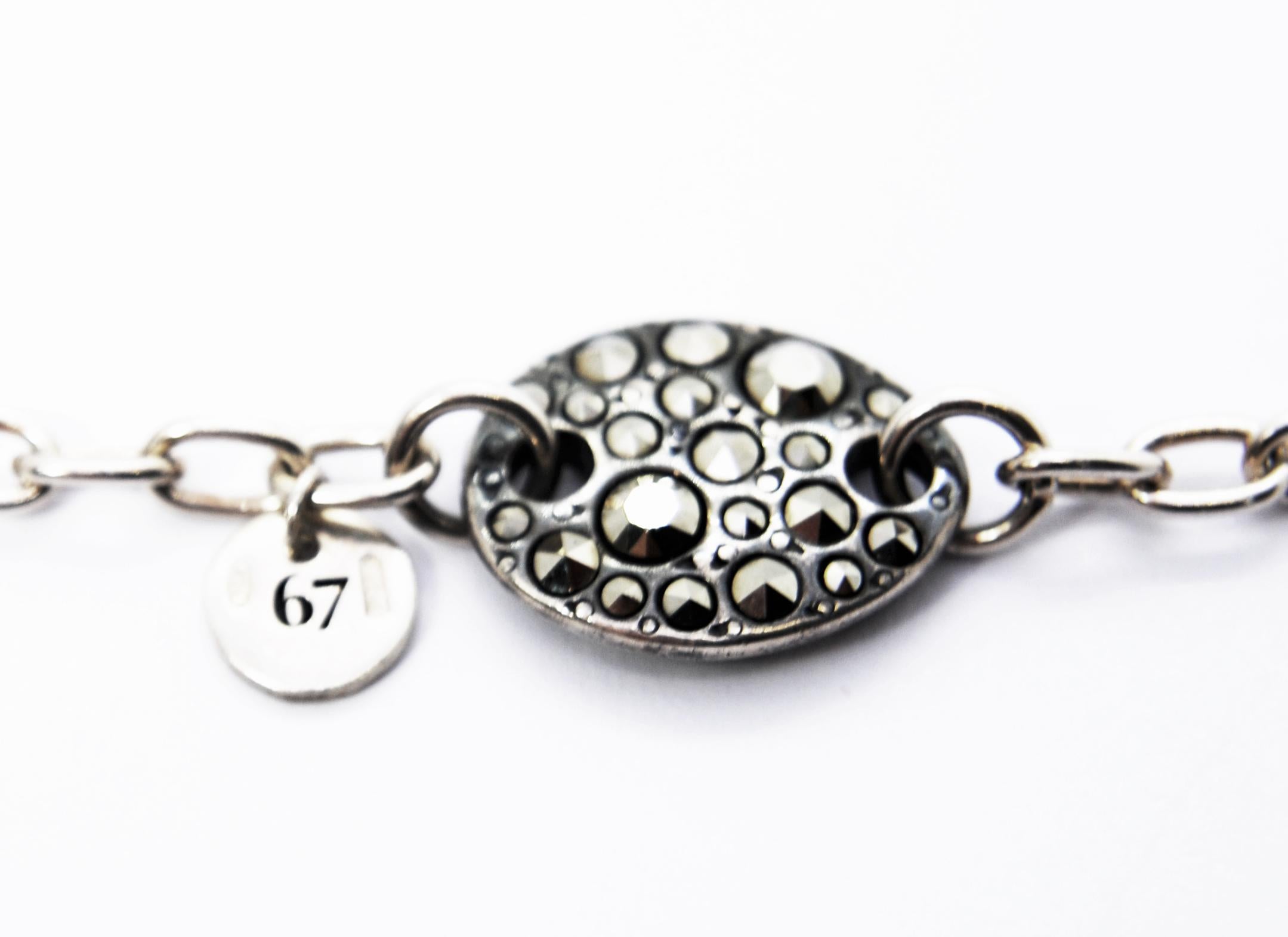 Contemporary Pomellato 67 Cadena Argento Silver and Marcasite Long Chain Necklace