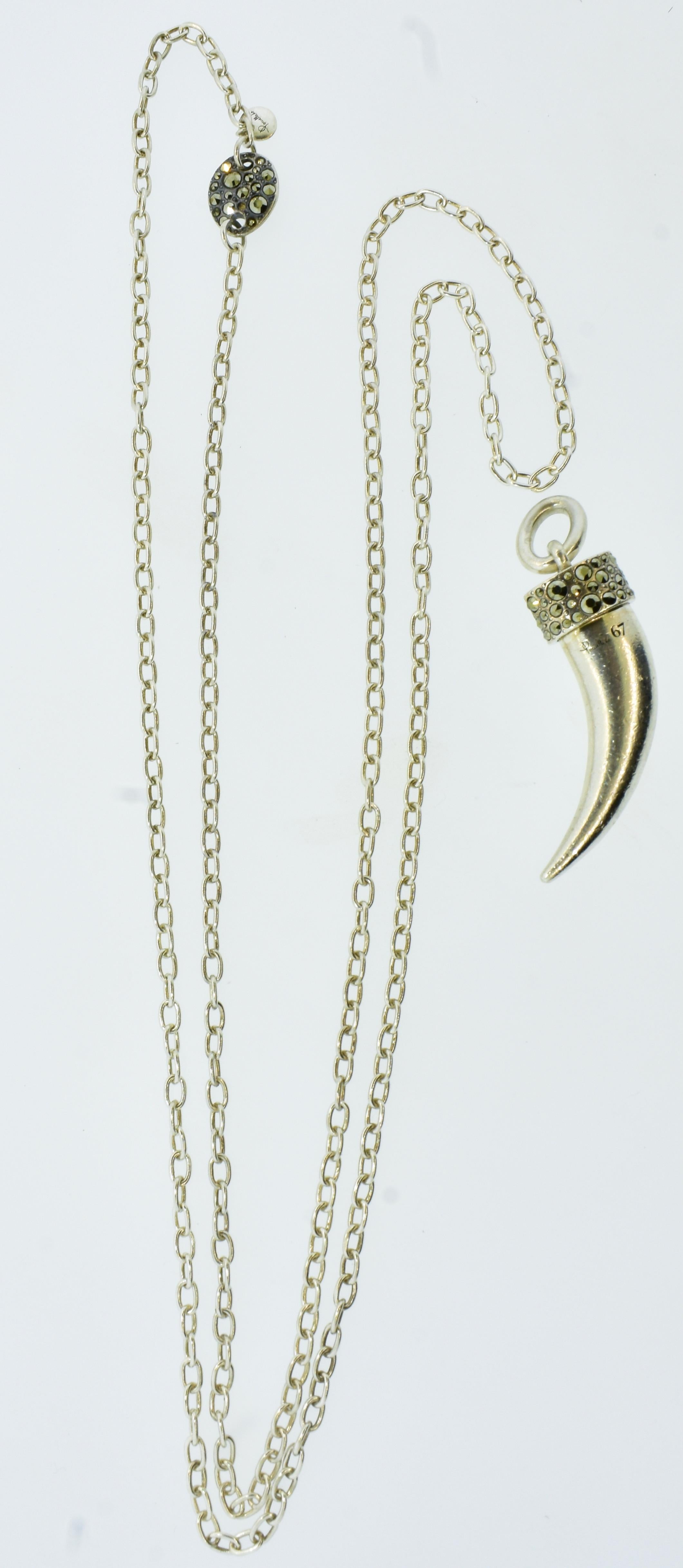 Contemporary Pomellato 67 Sterling Silver & Marcasite Necklace Suspending a Horn of Plenty For Sale