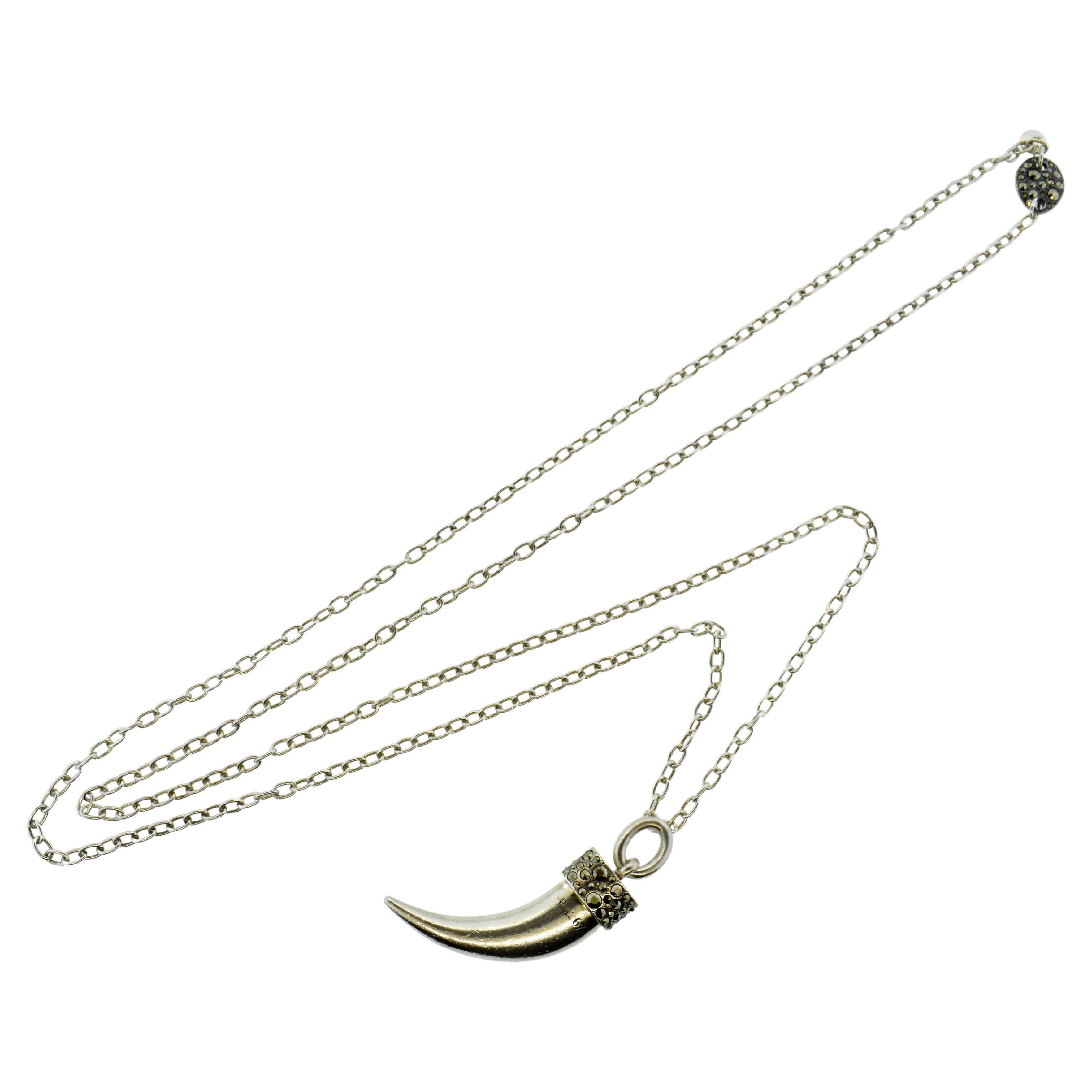 Pomellato 67 Sterling Silver & Marcasite Necklace Suspending a Horn of Plenty For Sale