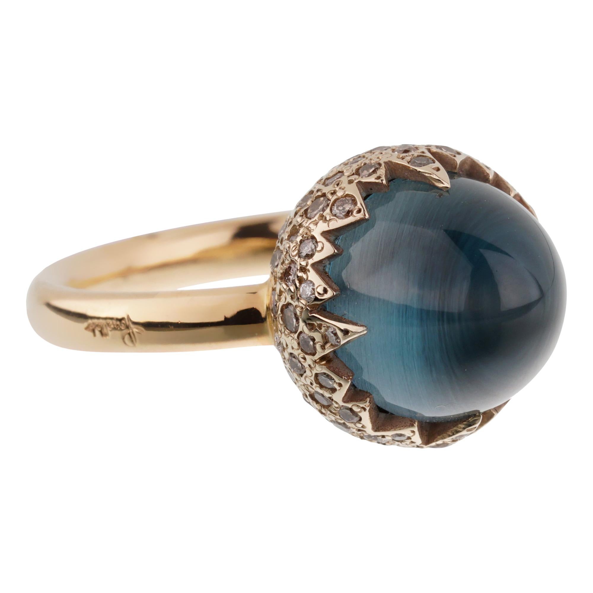 Pomellato 7.95ct Blue Topaz Fancy Diamond Cocktail Ring For Sale