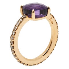 Pomellato Amethyst Pave Cognac Diamond 18K Rose Gold Ring Size 56
