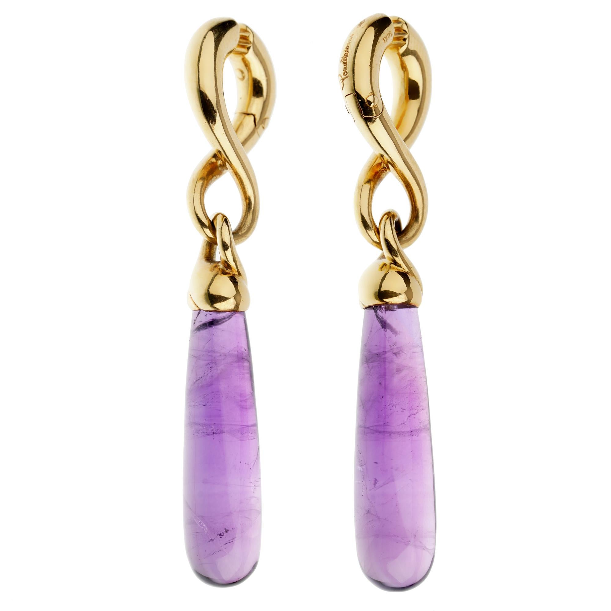 Mixed Cut Pomellato Amethyst Yellow Gold Drop Earrings