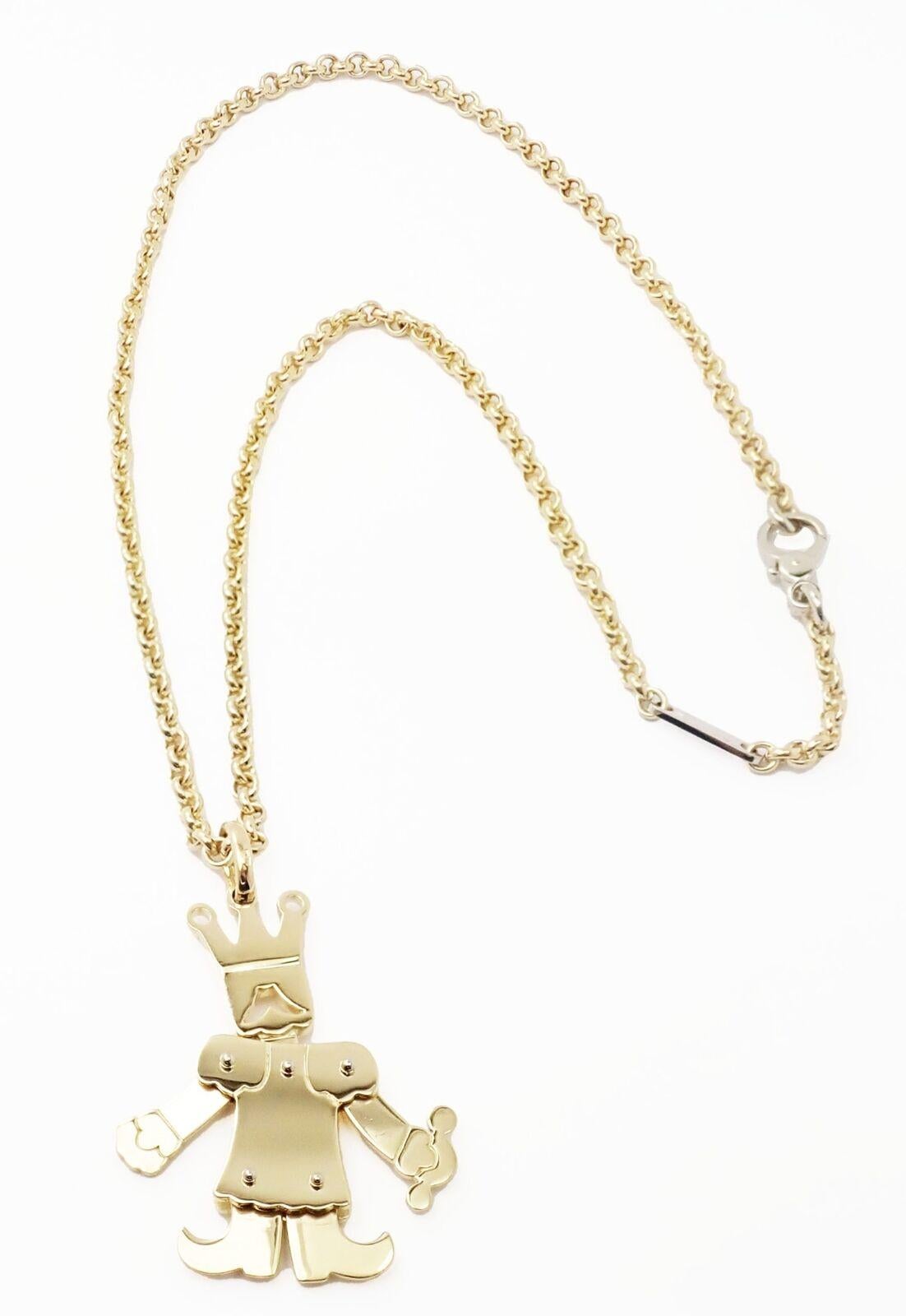 18k Yellow Gold Animated King Extra Large Pendant Necklace by Pomellato. 
The King pendant's arms, legs and head swing from the body giving the pendant natural movement when being worn. This piece is vintage, circa 1980's. 
Details: 
Weight: 52.5