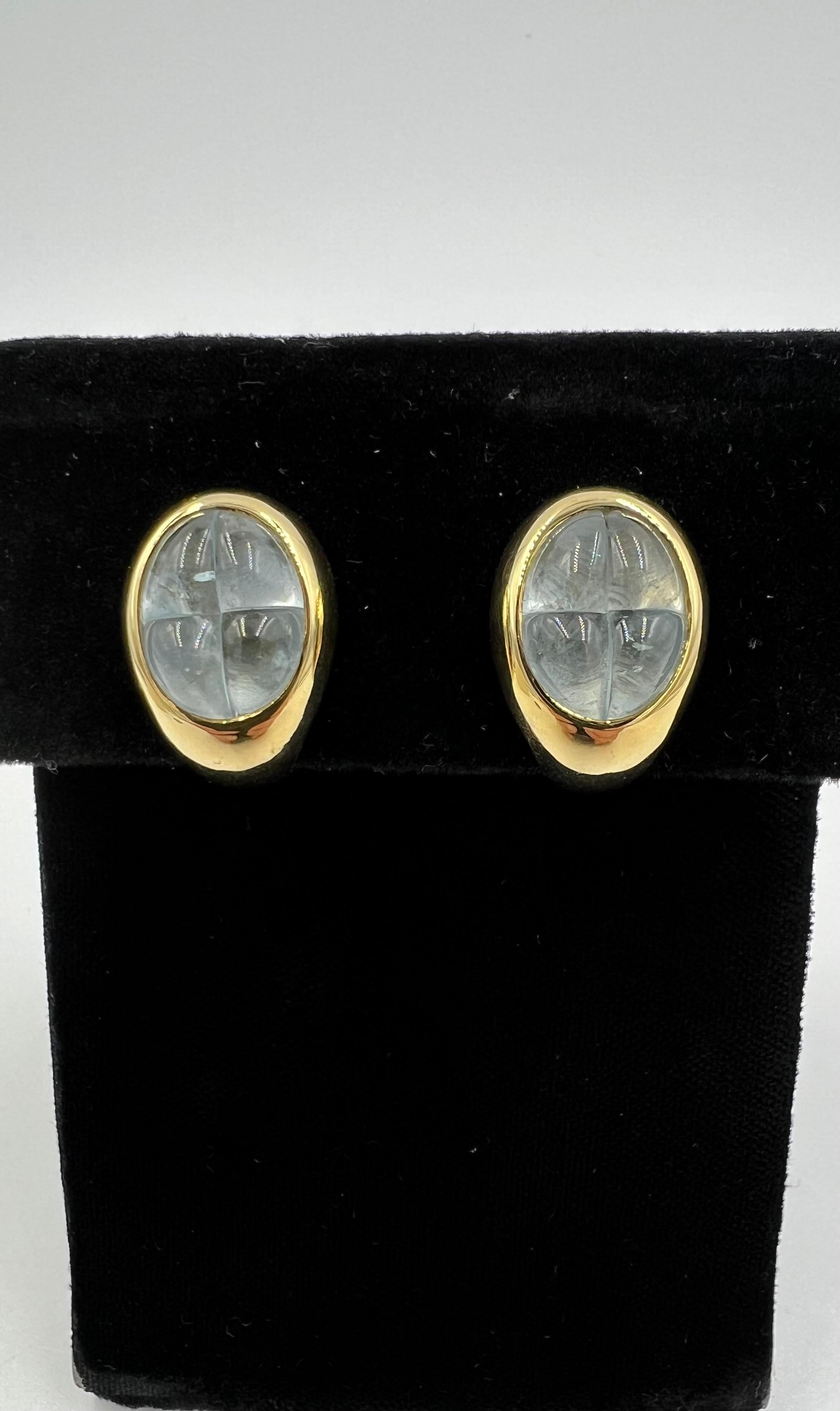 Cabochon Pomellato Aquamarine 18k Yellow Gold Clip On Earrings in vendita