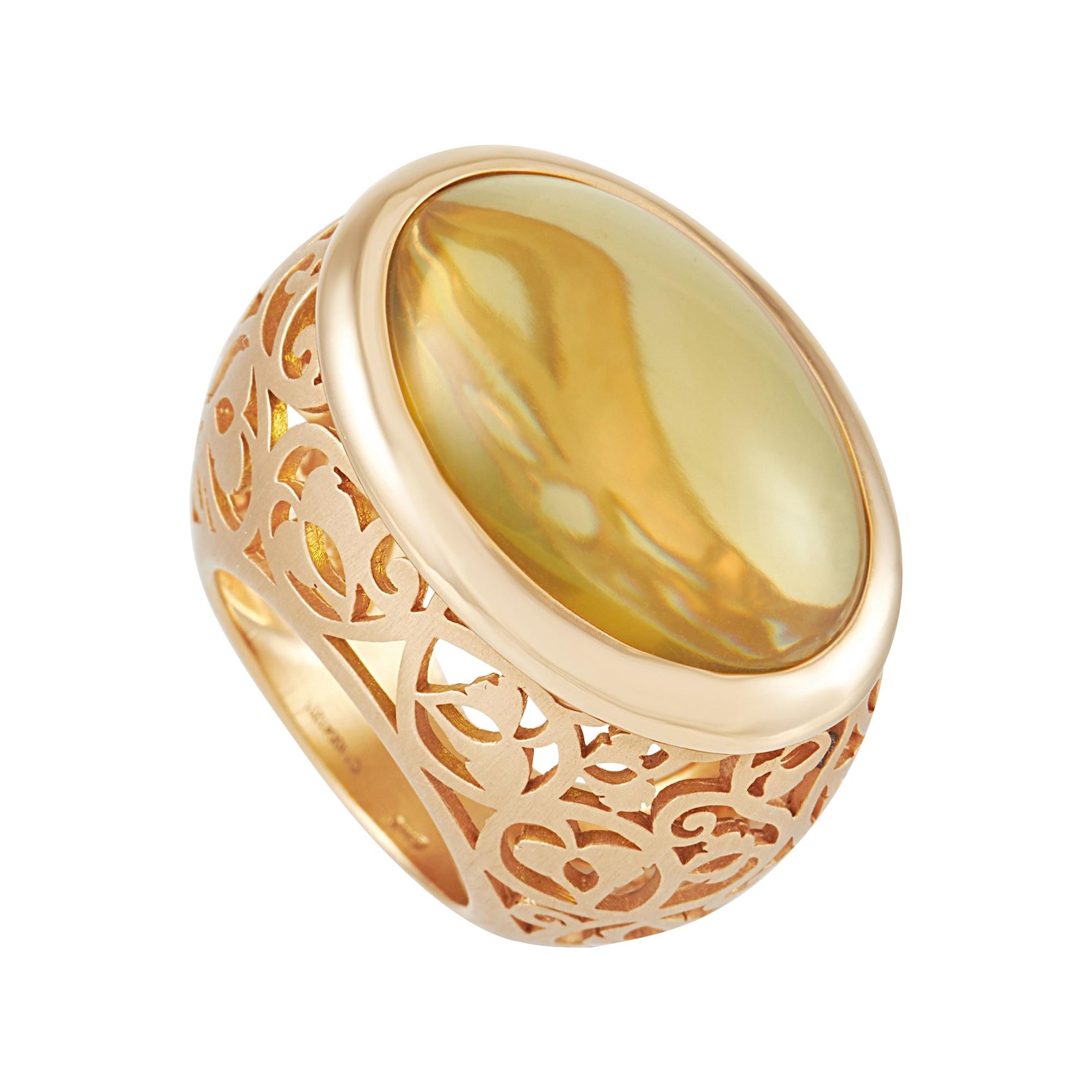 Pomellato Arabesque 18k Rose Gold Amber Ring For Sale