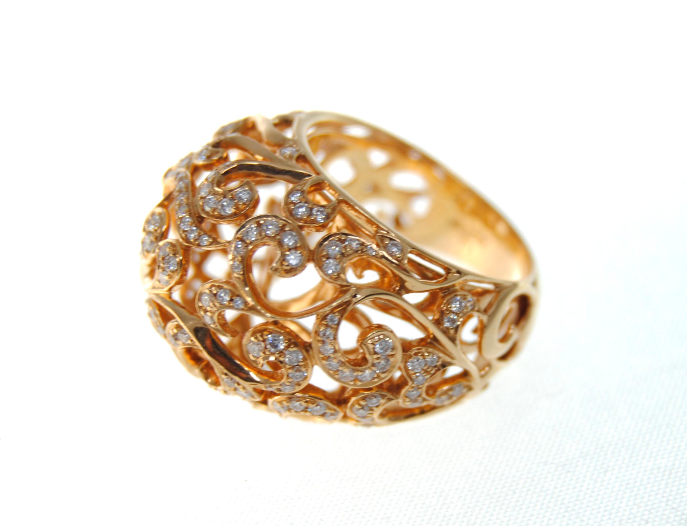 Contemporary Orient  Style  Ring 18 Karat Pink Gold and 0.87 Carat of Diamonds
