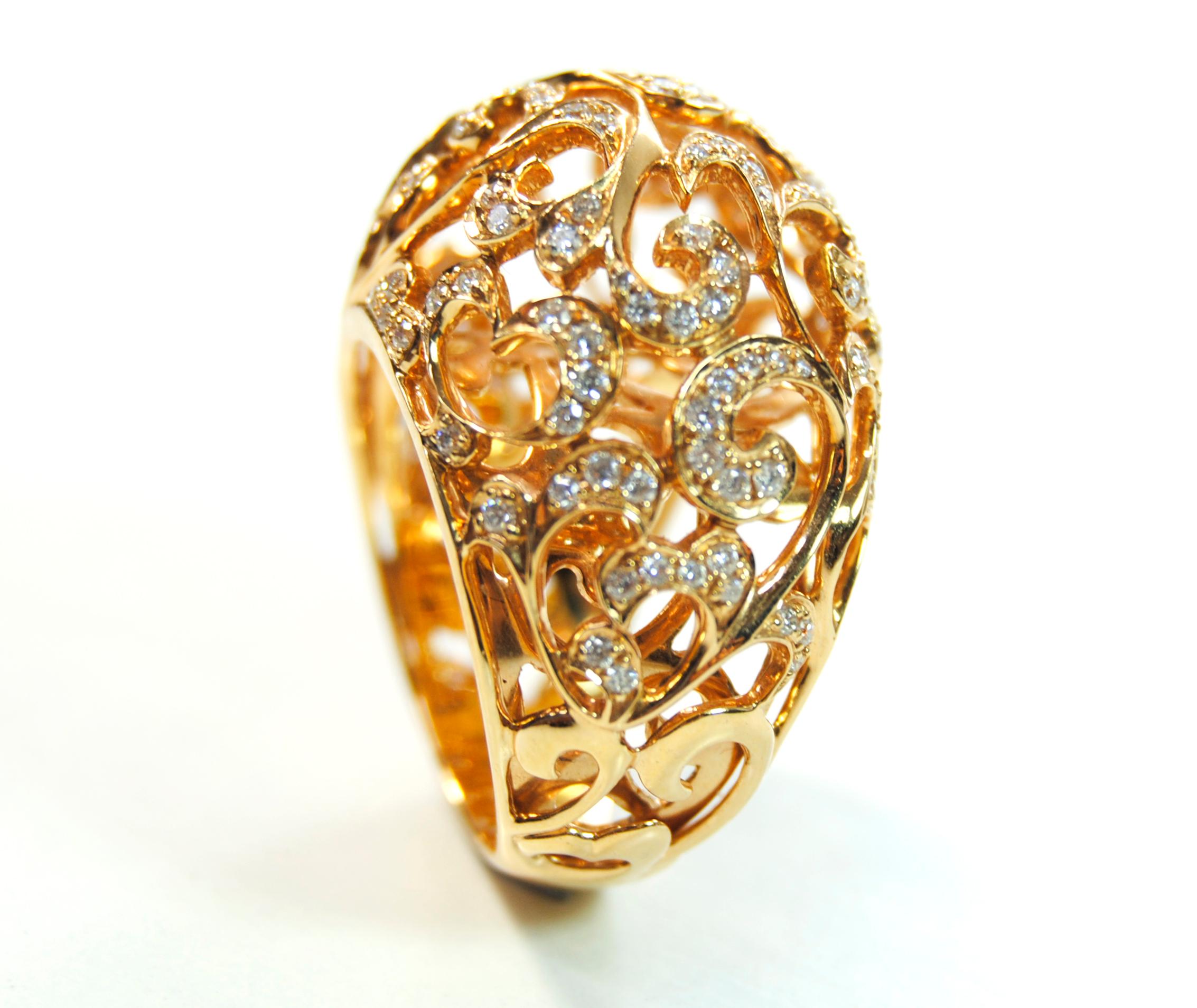 Orient  Style  Ring 18 Karat Pink Gold and 0.87 Carat of Diamonds In New Condition In Bilbao, ES