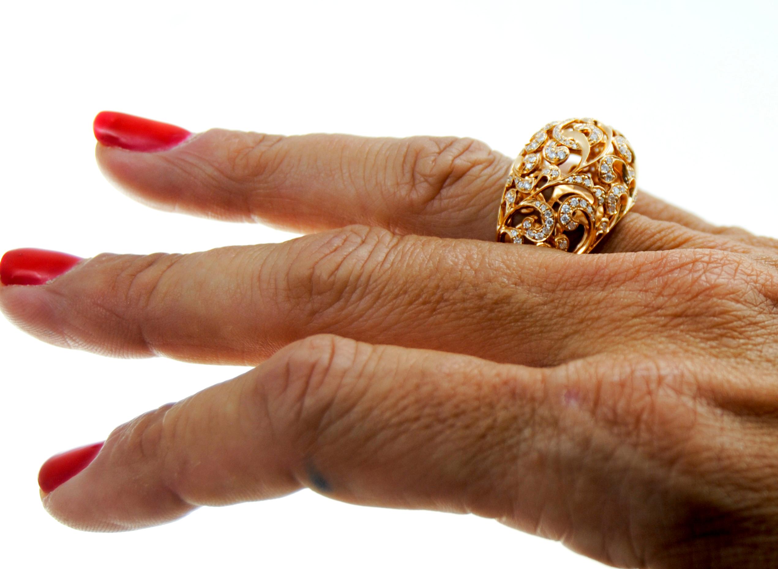Women's Orient  Style  Ring 18 Karat Pink Gold and 0.87 Carat of Diamonds