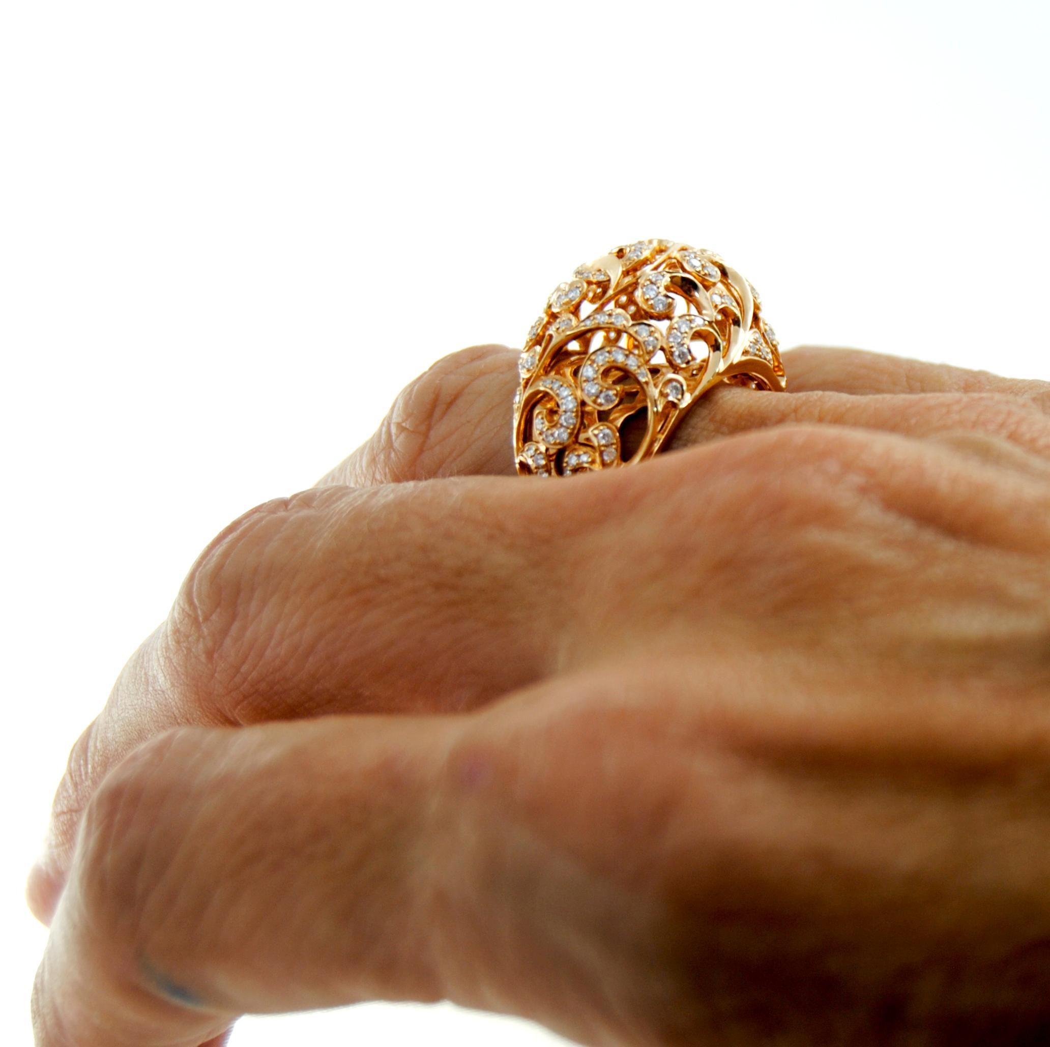 Orient  Style  Ring 18 Karat Pink Gold and 0.87 Carat of Diamonds 1