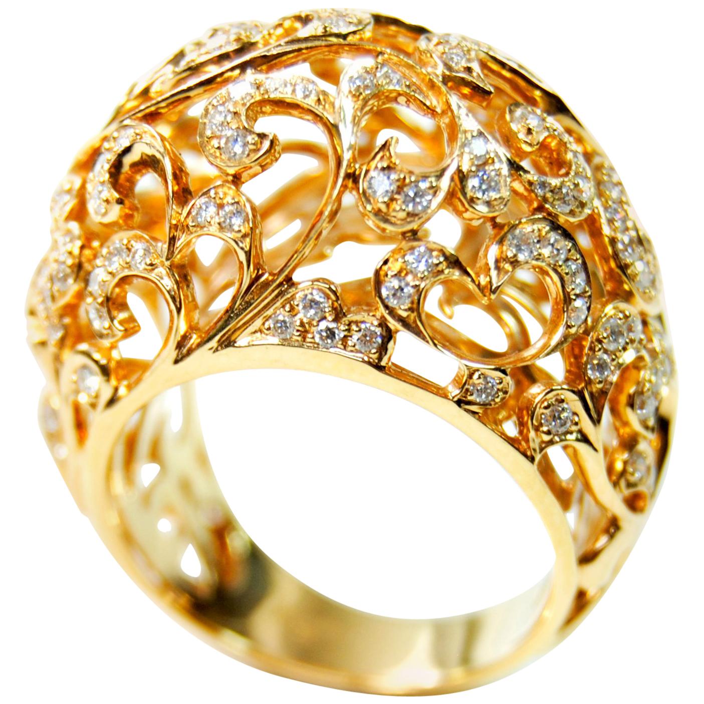 Orient  Style  Ring 18 Karat Pink Gold and 0.87 Carat of Diamonds