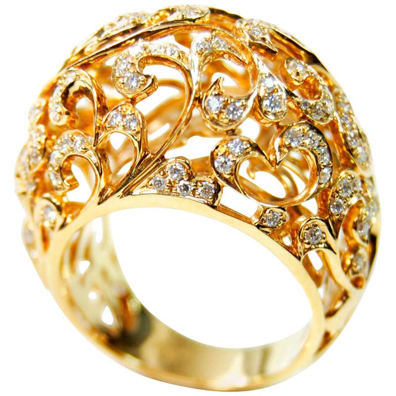 Orient Style Ring 18 Karat Pink Gold and 0.87 Carat of Diamonds For ...