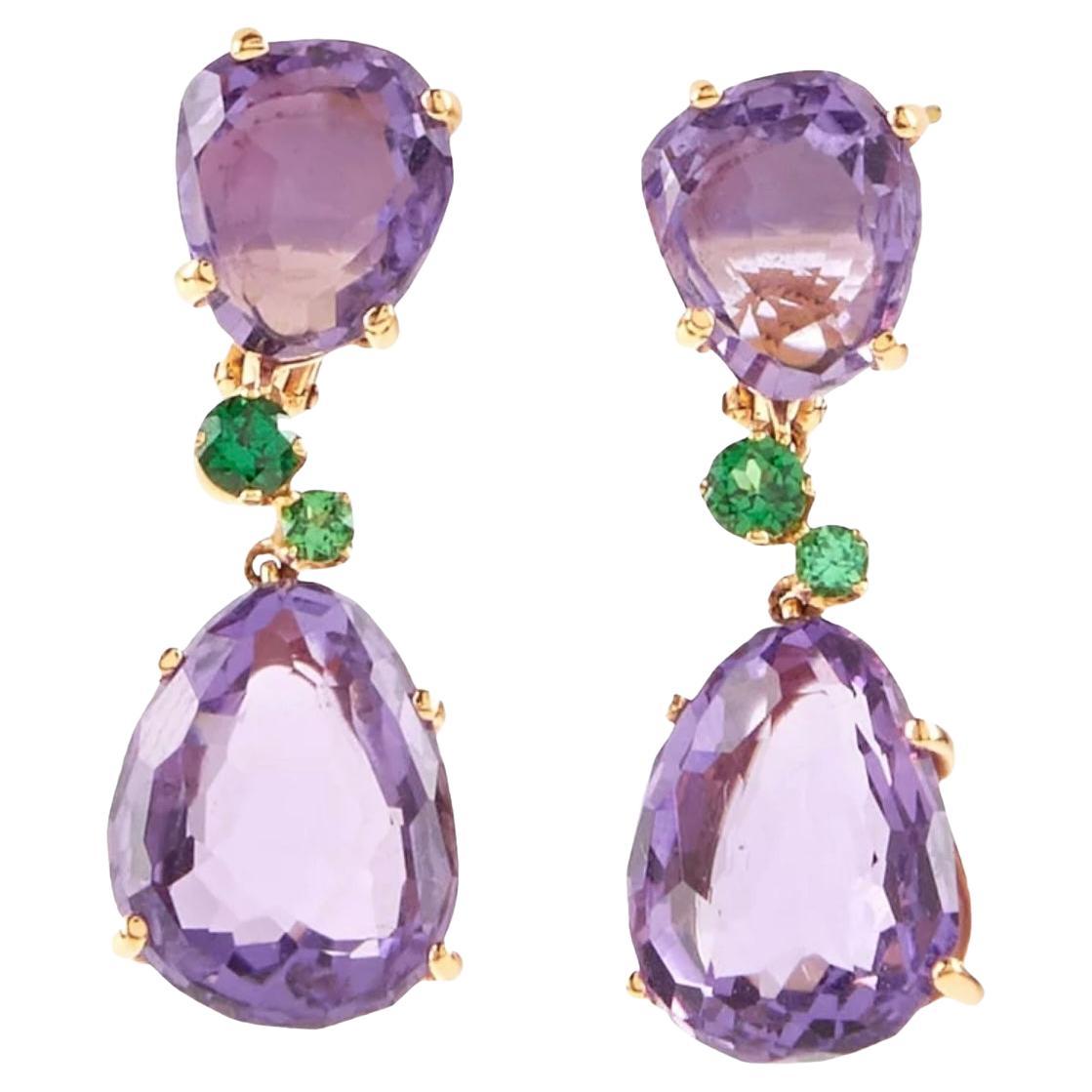 Pomellato Bahia 18 Karat Pink Gold Earrings with Amethyst and Tsavorites im Angebot