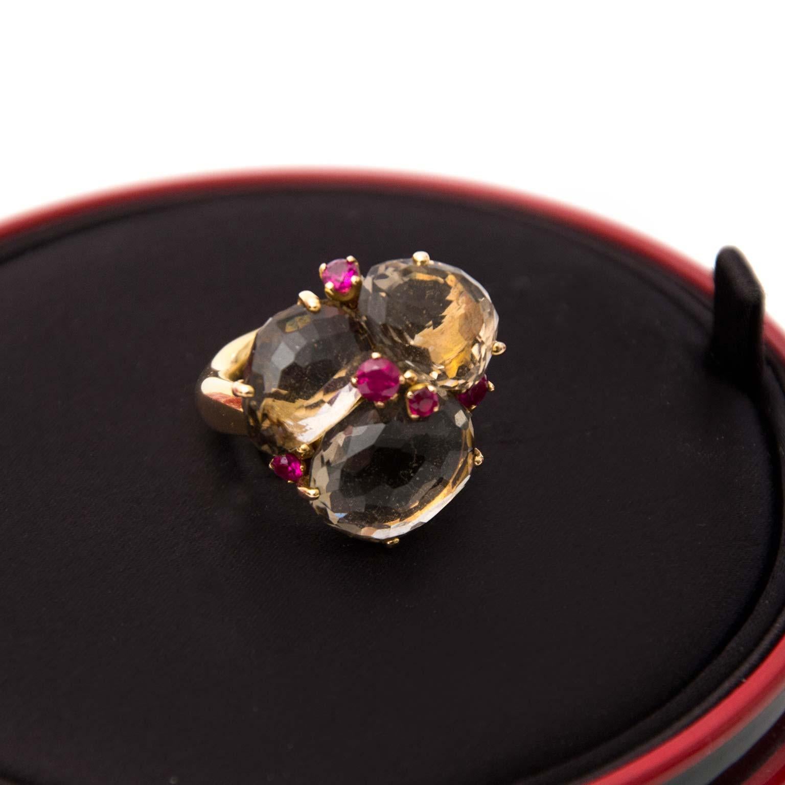 Pomellato Bahia Ring Fumé Quartz and Rubies In Excellent Condition In Antwerp, BE