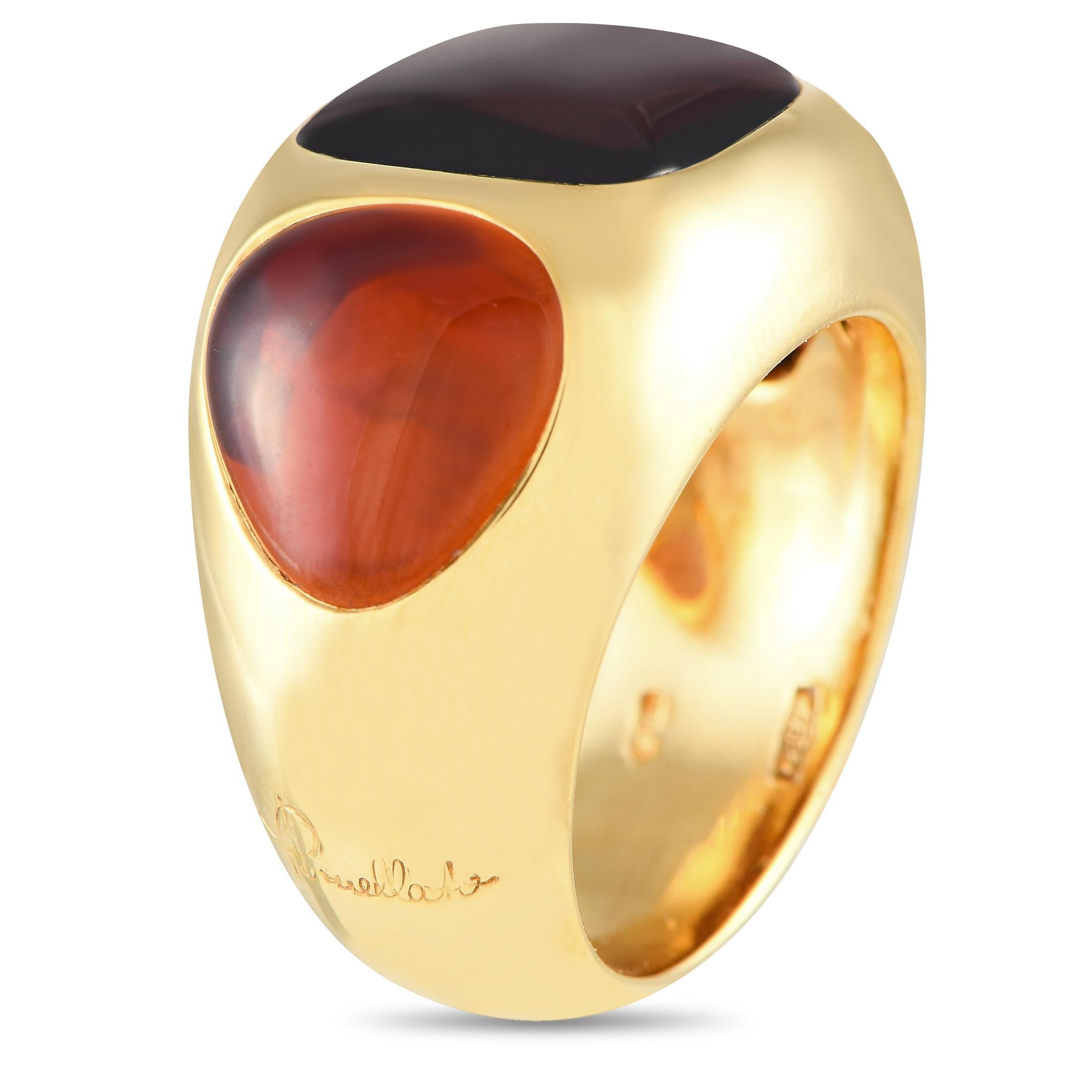 Mixed Cut Pomellato Bisanzio 18K Yellow Gold Garnet Three-Stone Domed Cocktail Ring For Sale