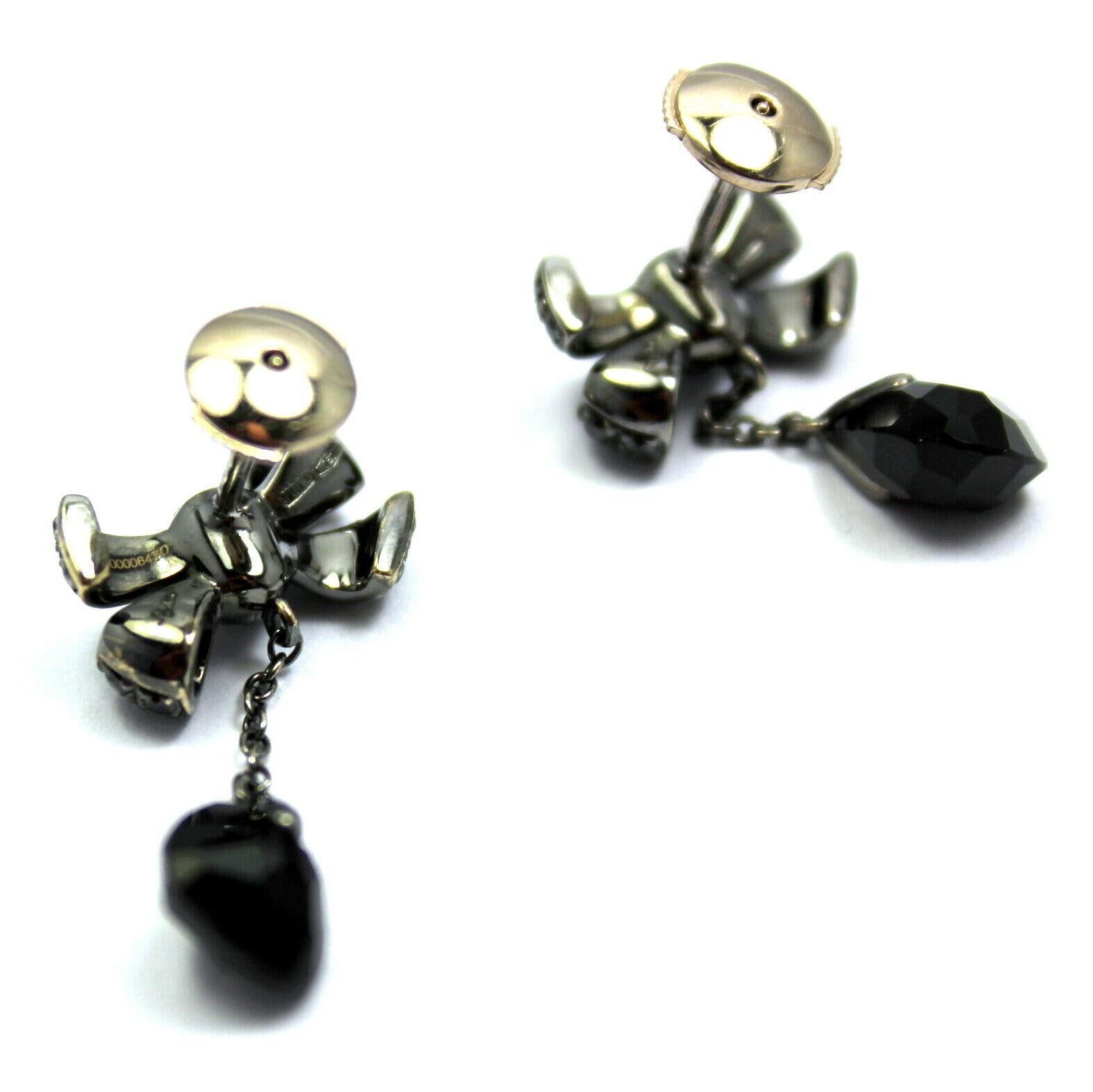 Pomellato Black Diamond Onyx Bow White Gold Drop Earrings In Excellent Condition For Sale In Holland, PA