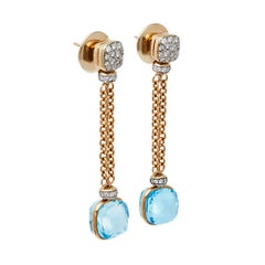 Pomellato Blue Topaz Diamond 18K Rose Gold Necklace and Long Earrings Set